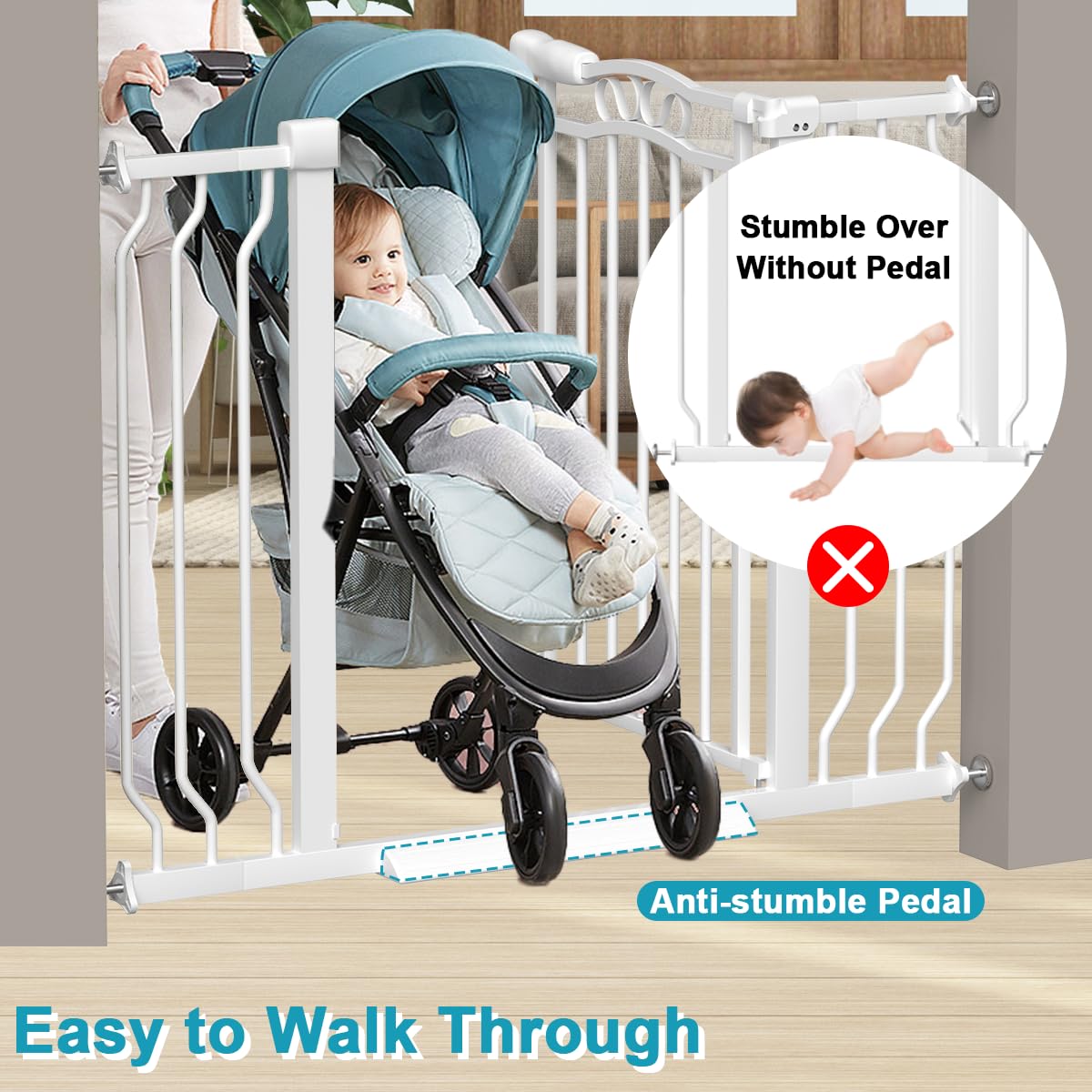 THEYFIRST Extra Wide Baby Gate for Doorways 53.1"-62.6", Pressure Mounted Dog Gates With Door, Child Safety Barrier Walk Thru Indoor, Large Babygate Long for Kids Toddler Pet Outside, 30 In Tall White