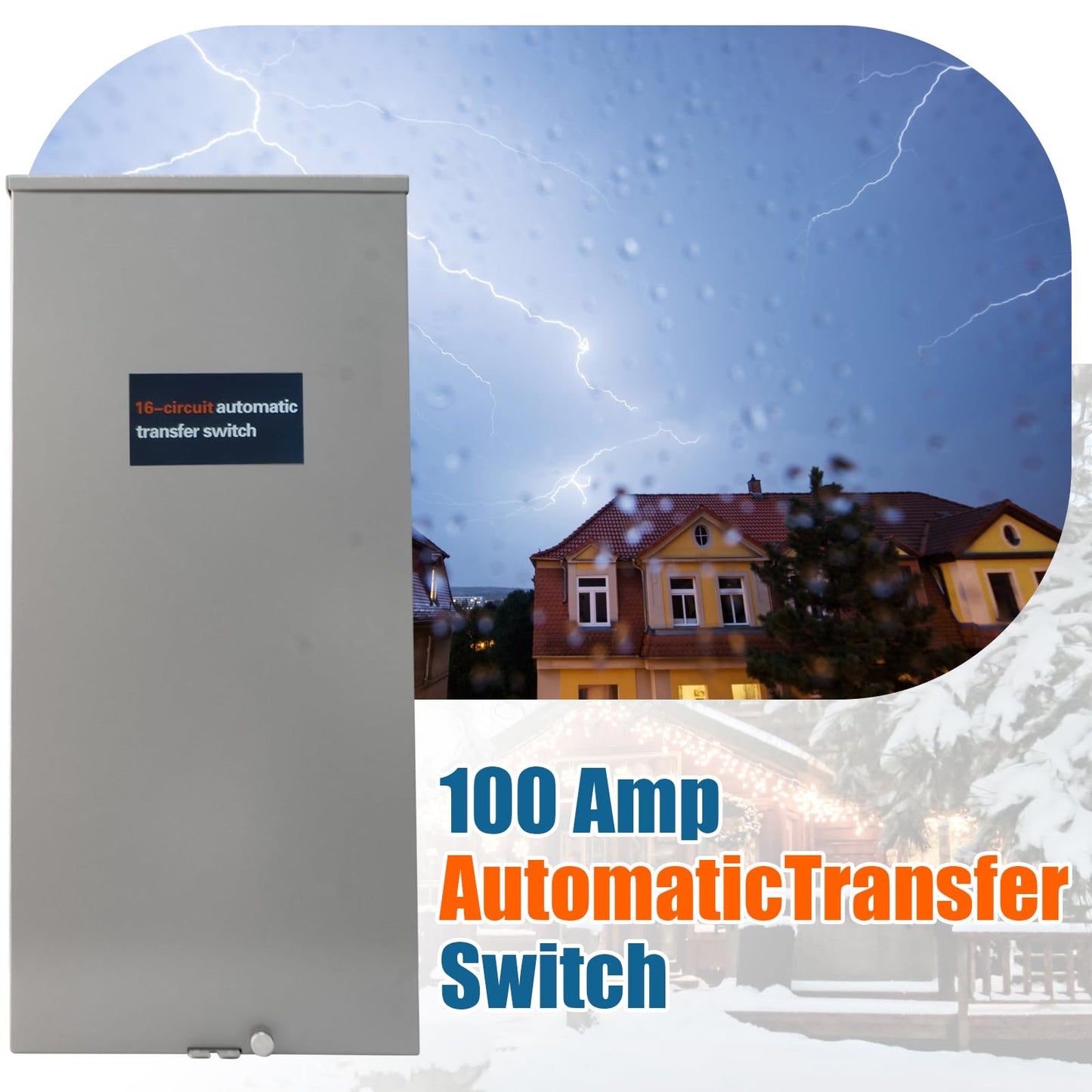 100 Amp Automatic Transfer Switch for Generac RXG16EZA3, 16-Circuit ATS with NEMA 3R Aluminum Enclosure & Integrated Load Center, Indoor Outdoor Use for Essential Circuit Backup