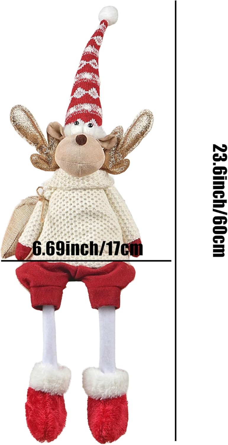 Regine Switzerland Christmas Sitting Reindeer Shelf Sitter Decor - 24 Inch Plush Figurine with Dangling Legs & Weighted Bottom for Holiday Mantel/Tabletop