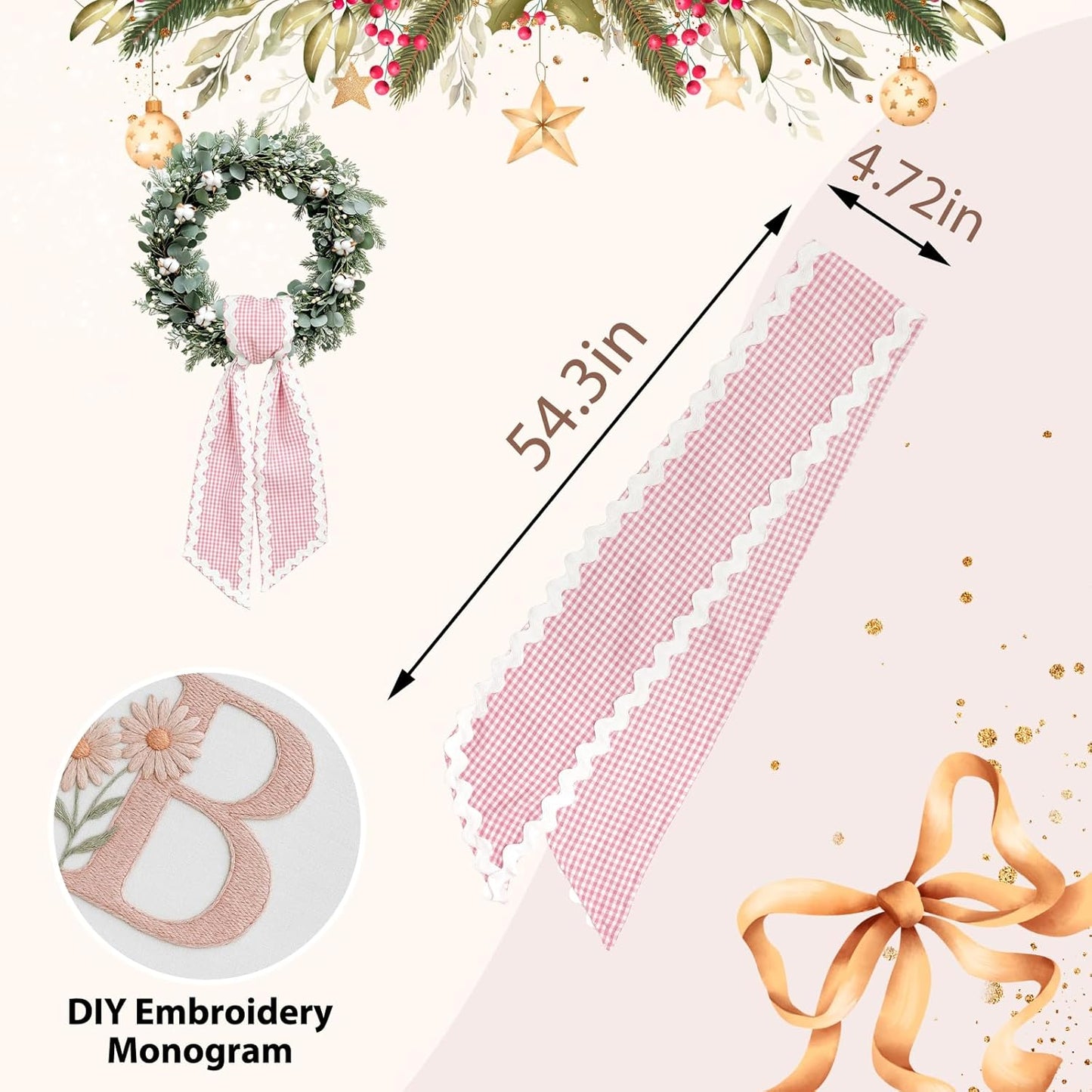Regine Switzerland Easter Wreath Bows - Pink Buffalo Plaid Ribbon Bowknot for Front Door Decor