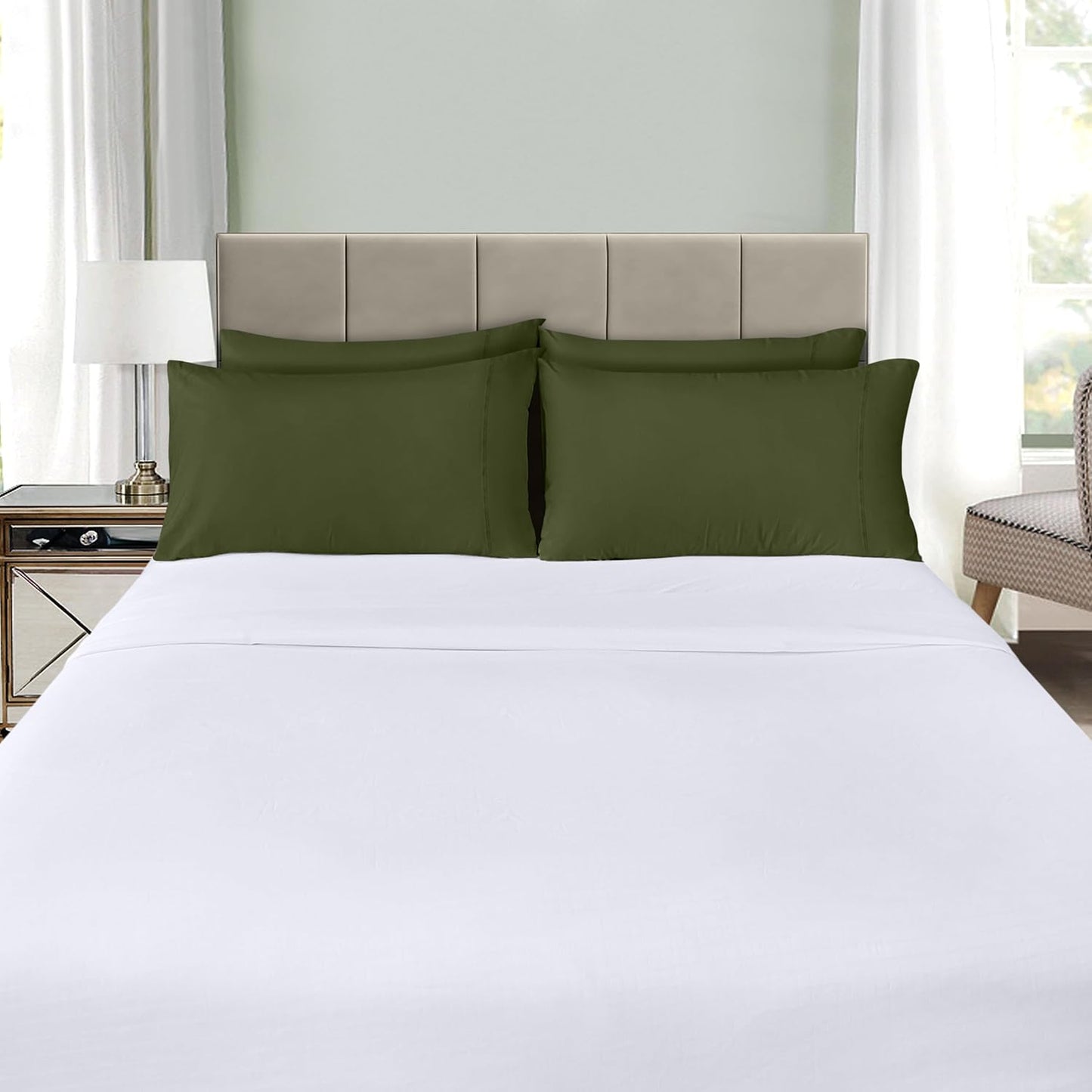 Utopia Bedding Queen Pillow Cases - Soft Brushed Microfiber - 4 Pack, Olive | Fade Resistant 20 x 30 Inches