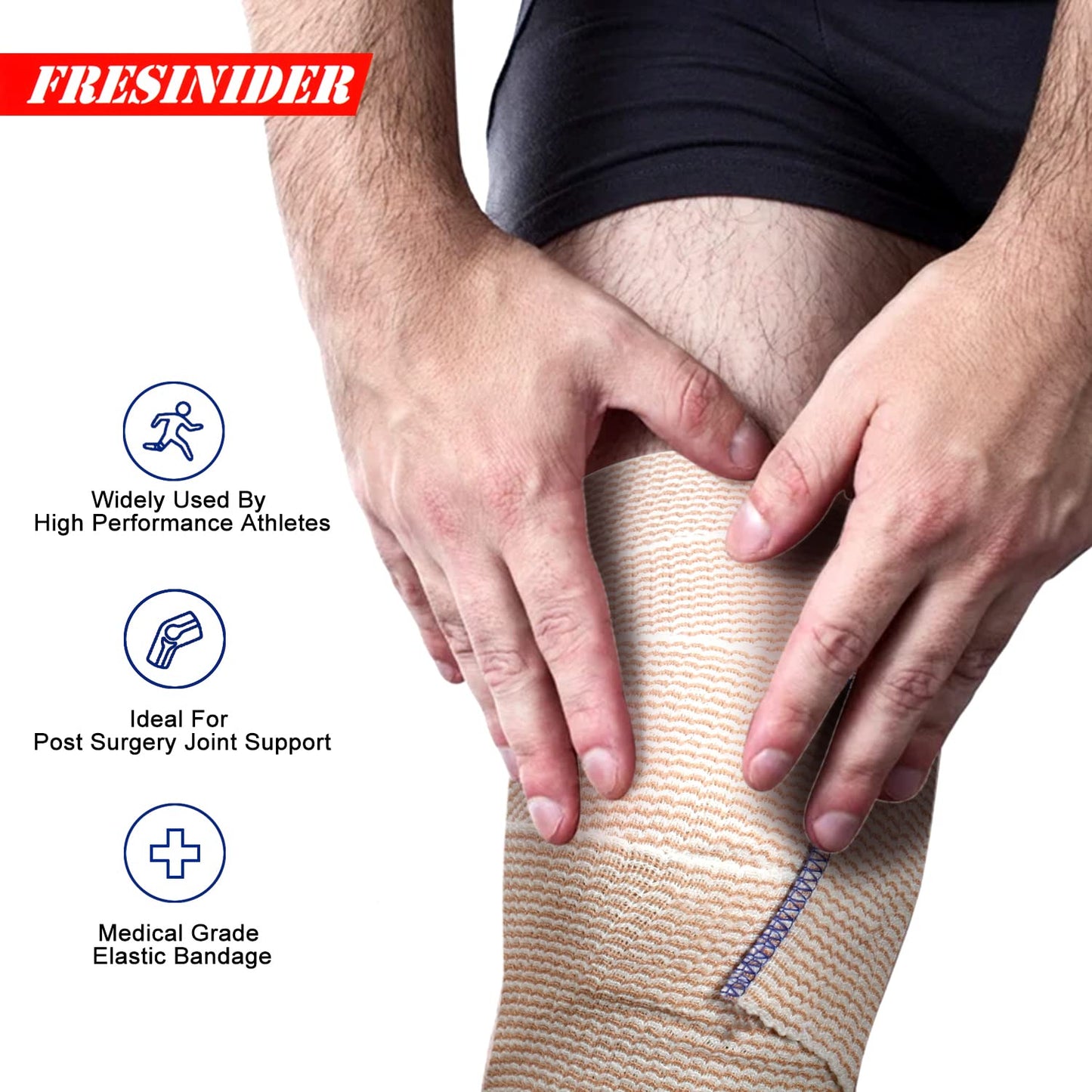 FRESINIDER Premium Elastic Bandage Wrap, 6 Pack 4" Cotton Latex Free Compression Bandage Wrap with Touch Closure at Both Ends, Support & First Aid for Sports, Medical, and Injury Recovery