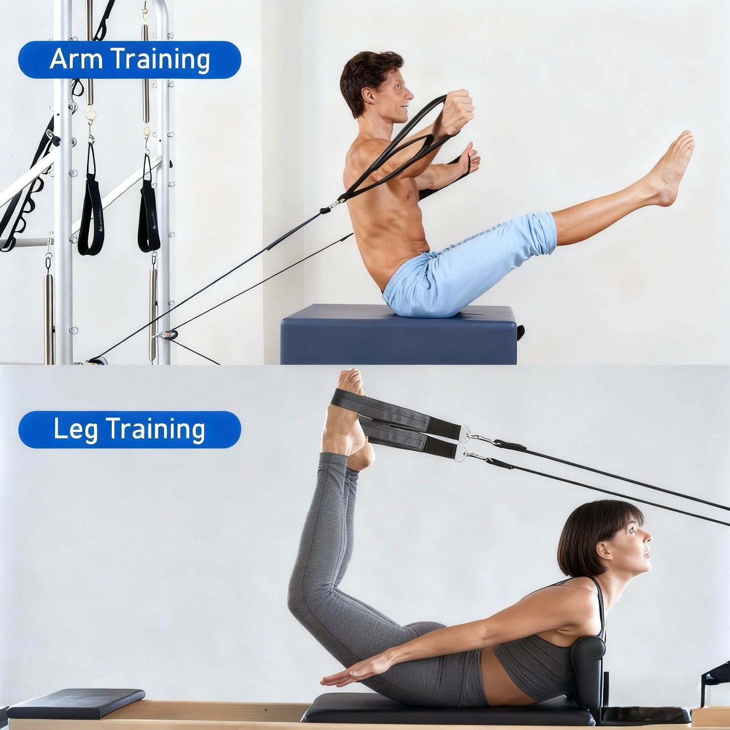 VNLVNL Padded Pilates Straps for Reformer – Double Loop Rope Handles, Comfortable Grip, Durable Replacement Reformer Accessories for Home Gym & Studio (Black)