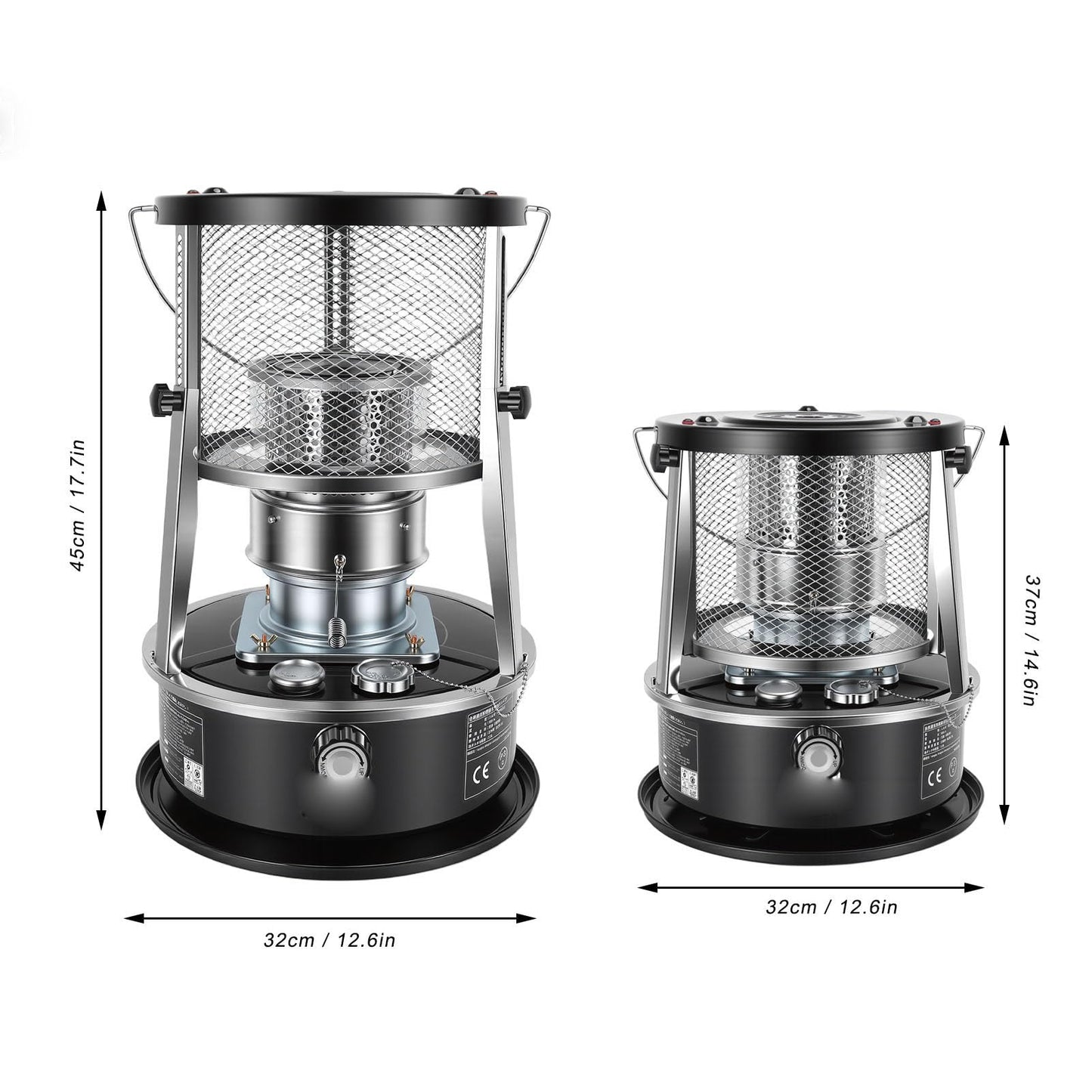 MOTOULAX Portable Kerosene Heater, Adjustable Height 5.2L Tank 20-25 Hours Heat 2.6KW Output for Garage Camping Emergency, with Safety Net and Accessories (Black)