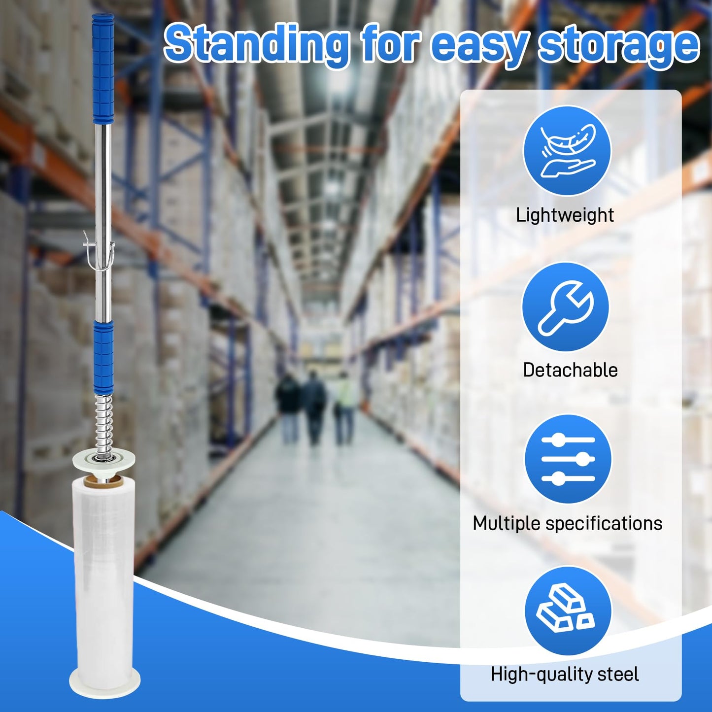 6-Pack Heavy Duty Stretch Film Dispenser Pole Holder - 48 Inch Extra Long Handle for Pallet Wrapping - Fits 12" to 24" Rolls with 2" to 3" Core - Industrial Grade Stretch Wrap