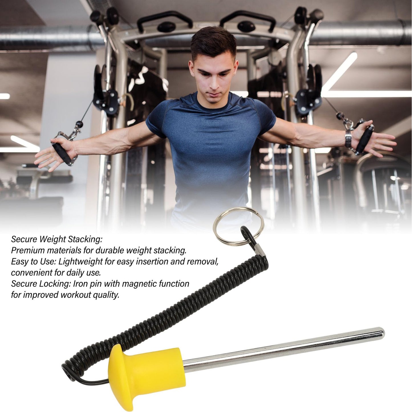 8mm Weight Stack Pin Gym Selector Pin with Magnetic Lock Heavy Duty Weight Machine Pin for Equipment