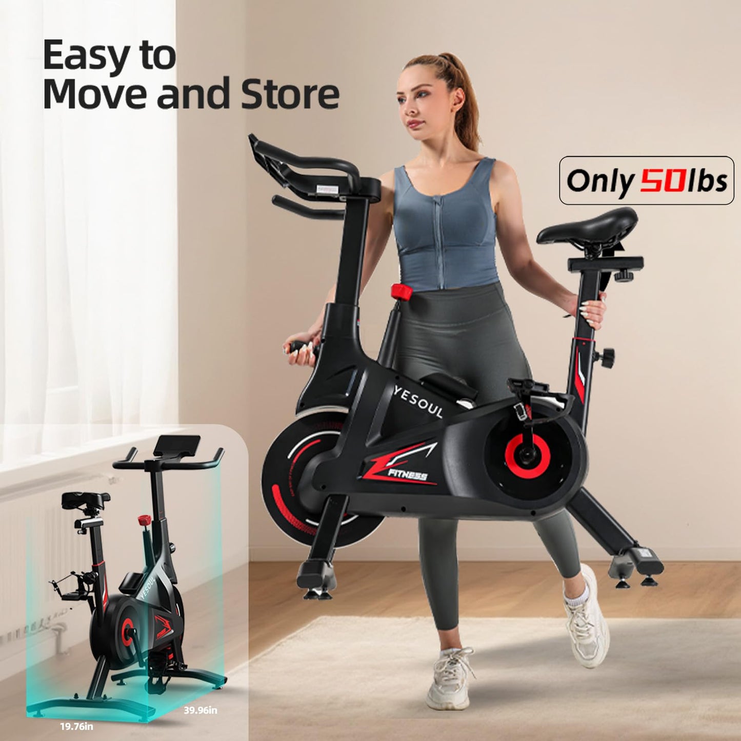 YESOUL Exercise Bike for Home – Silent Magnetic Resistance Stationary Bike with Stable Triangle Frame, 300 lbs Capacity, Dual-Stage Drive & Alloy Flywheel, Smart App with Scenic Routes & Live Classes