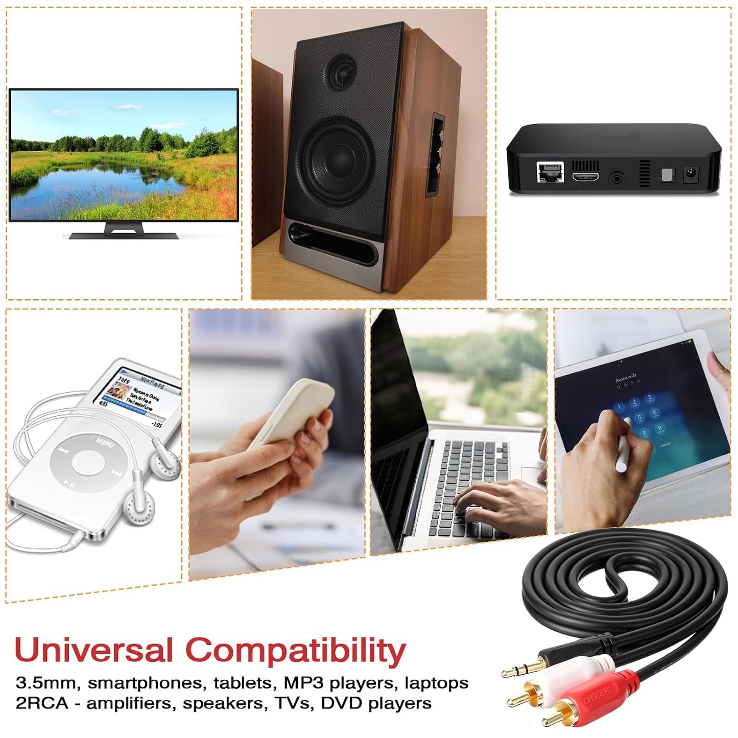 FdcLixuvol 3.5 mm 2RCA 3.2 ft/1 MP3/MP4, to Audio Cable, m Gold-Plated Plug Stereo Y Splitter Cord, Aux to RCA Cable