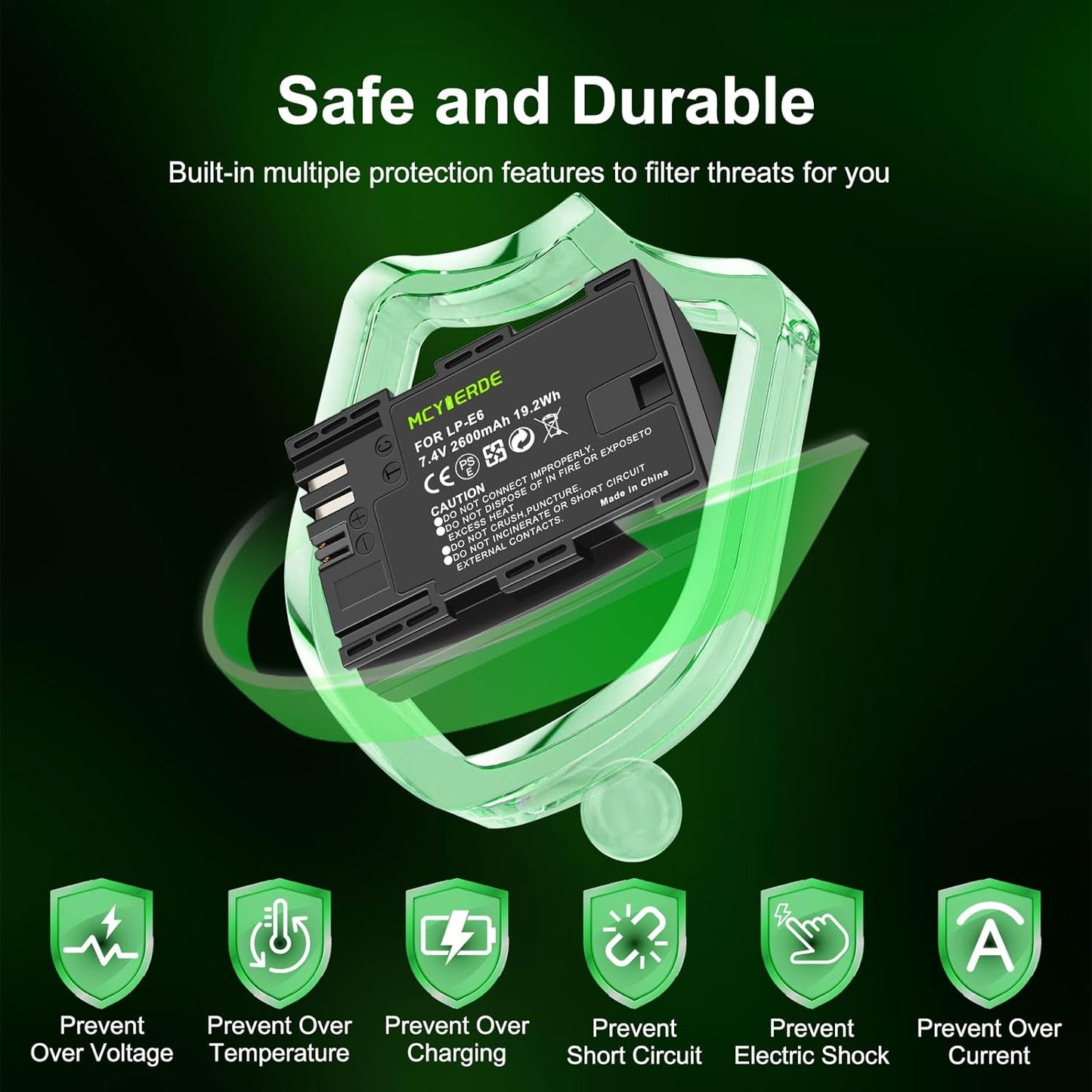 MCYIERDE 2-Pack LP-E6 LP-E6N 60D 70D 80D 90D 5D 5DS 6D R5 C700 XC10 XC15 Replacement Batteries Compatible with Canon