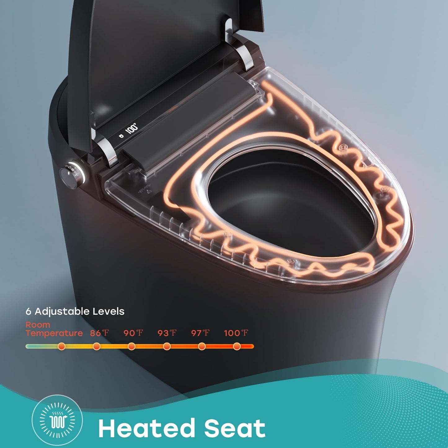 HOROW Black Smart Toilet with Pump and Bidet Built In, Bidet Toilet with Auto Dual Flush and Auto Open/Close Lid, Smart Toilet with Heated Seat, Warm Dryer, Night Light, and Digital Display
