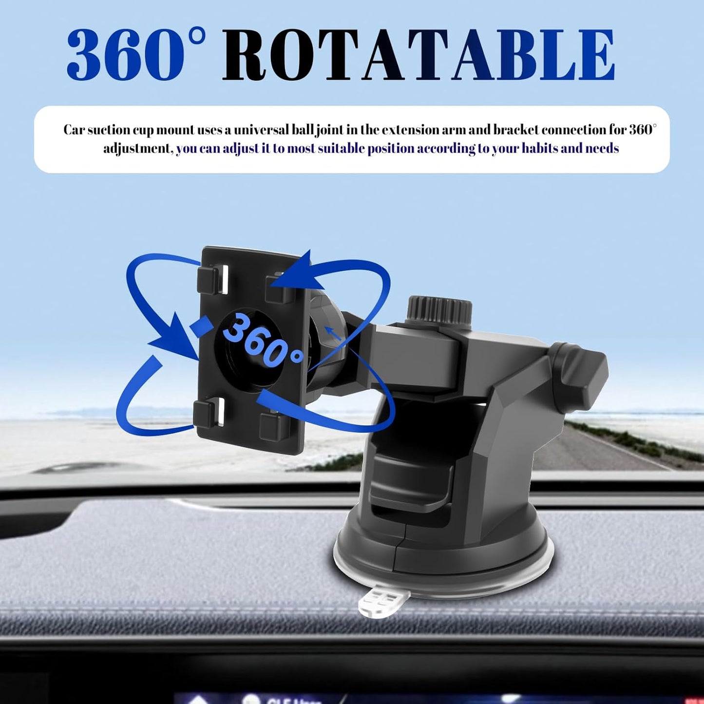 VKQTS 360 240 7 Inch Rotatable Carplay Mount,Windshield Suction Cup Mount with Adjustable Extension Arm,Portable