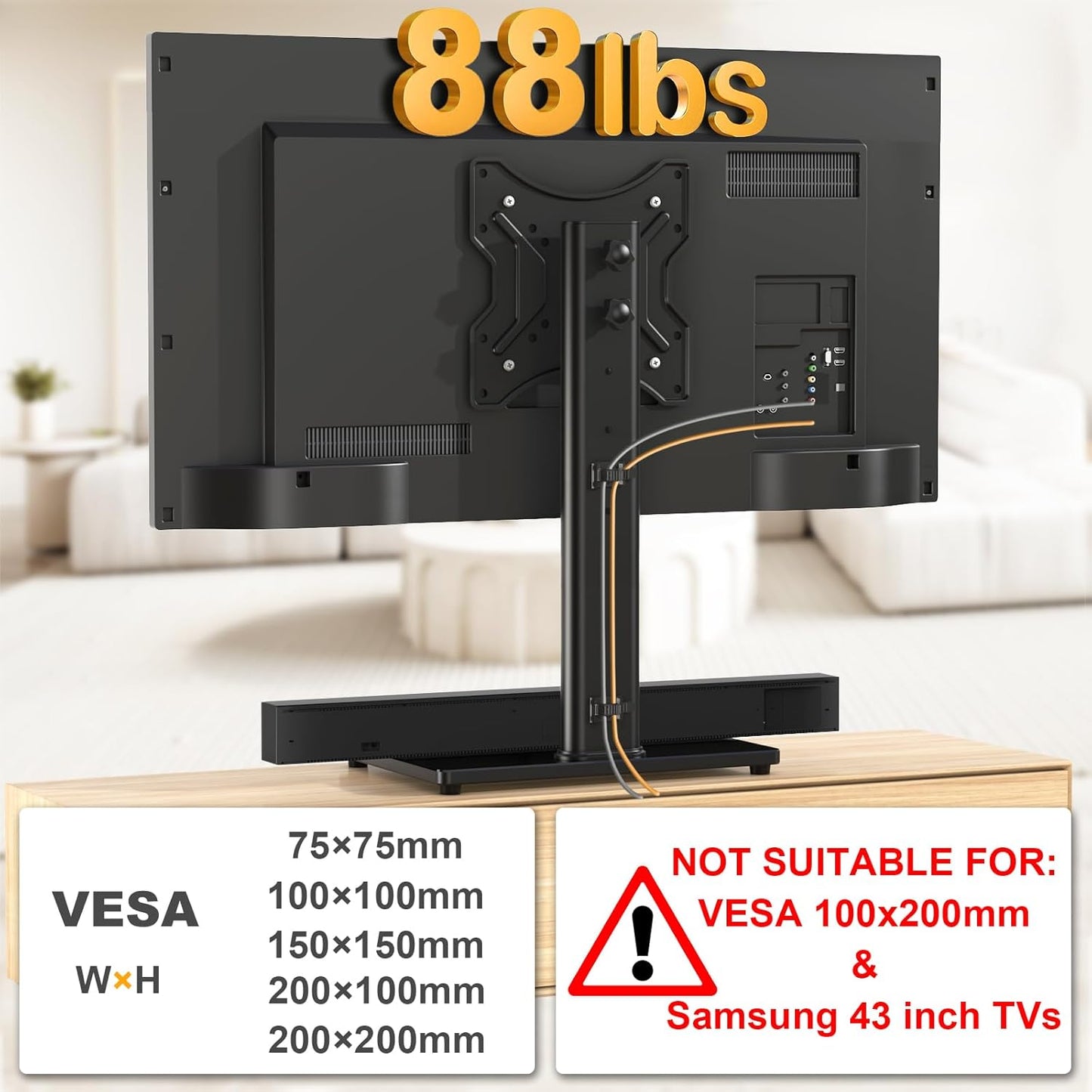 TVON 20-43 inch 4 88 Lbs, 200x200mm Universal TV Stand Base, Swivel Table Top TV Stand for TVs/Monitors with Level