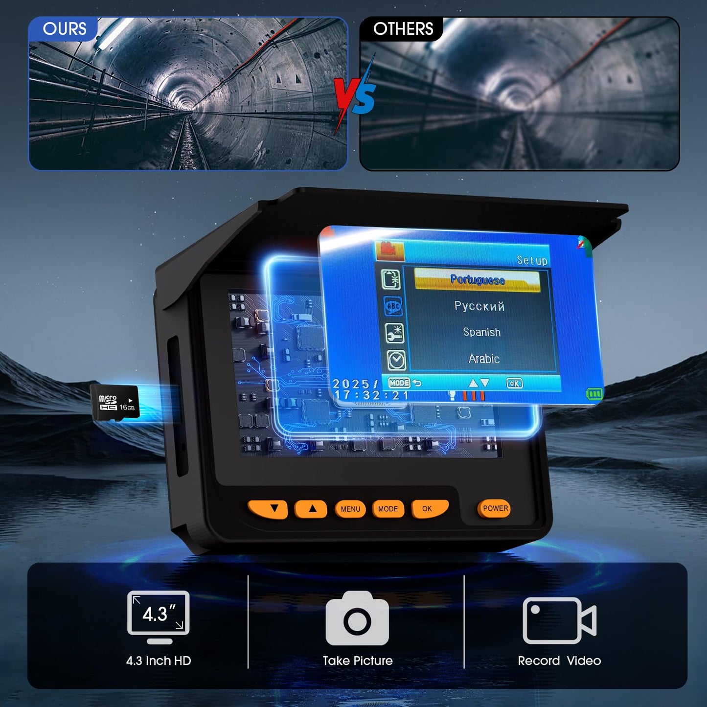 Sewer Camera 100FT,Waterproof JQKJCAM Plumbing Sewer Drain Snake Camera w/Light,4.3'' HD 32GB DVR Screen,Distance Counter,3.5''Roller Guide,17MM Sewer Scope for>=1'' Pipe Line Duct Inspection