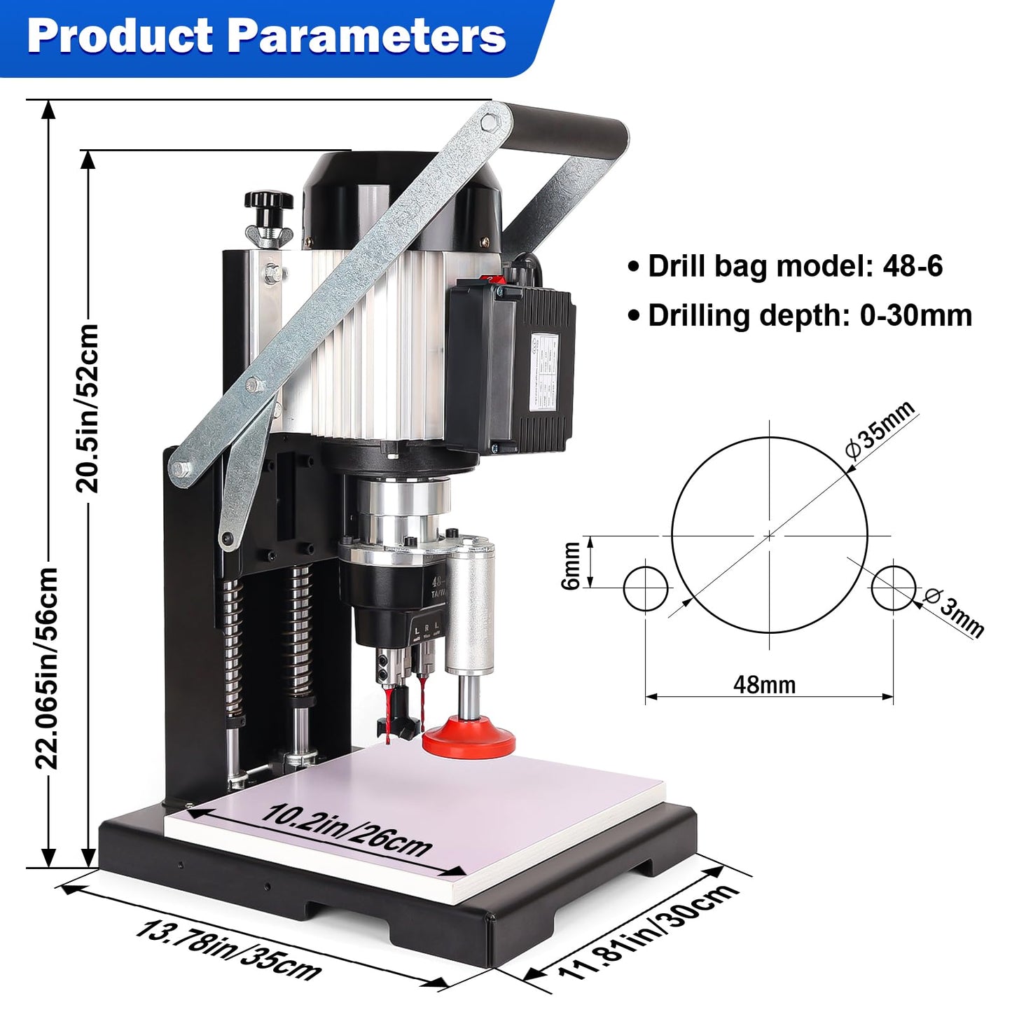 48-6mm Manual Hinge Drilling Machine Woodworking Boring 1100w 2840 RPM Boring Depth 0-40mm