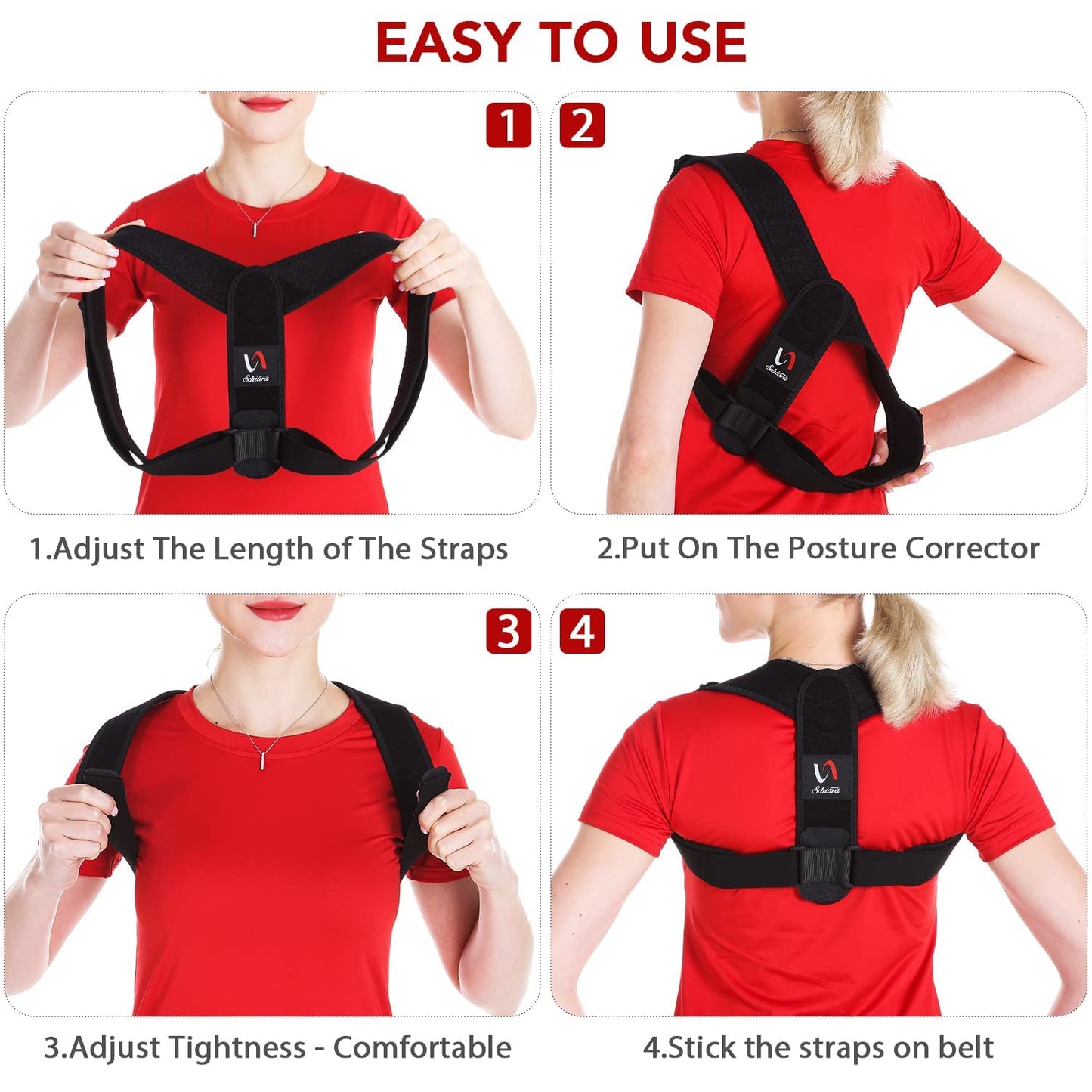 Schiara Posture Corrector for both Men and Women, Comfortable Upper and Back Brace, Adjustable Back Straightener Support for Back, Shoulder and Neck