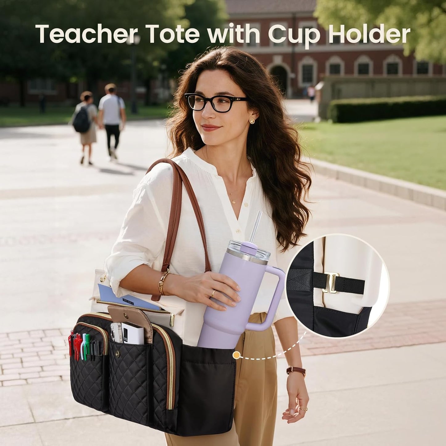 LOVEVOOK 17.3 Inch 17.3 Inch Tote Bag for Women, Nurse Bag with Large Cup Holder, Large Capacity Teacher Tote
