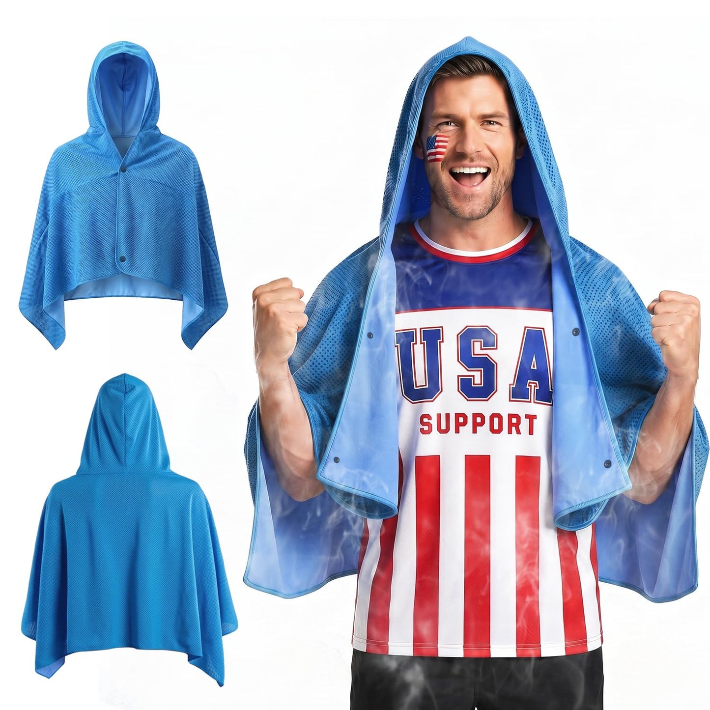 MBVOICO Cooling Hooded Beach Towel Cloak for Men Women - Double Layer PVA Fabric Cool Towel Cape, Instant Cooling Soft Ice Towelfor Beach Yoga Camping (Blue)