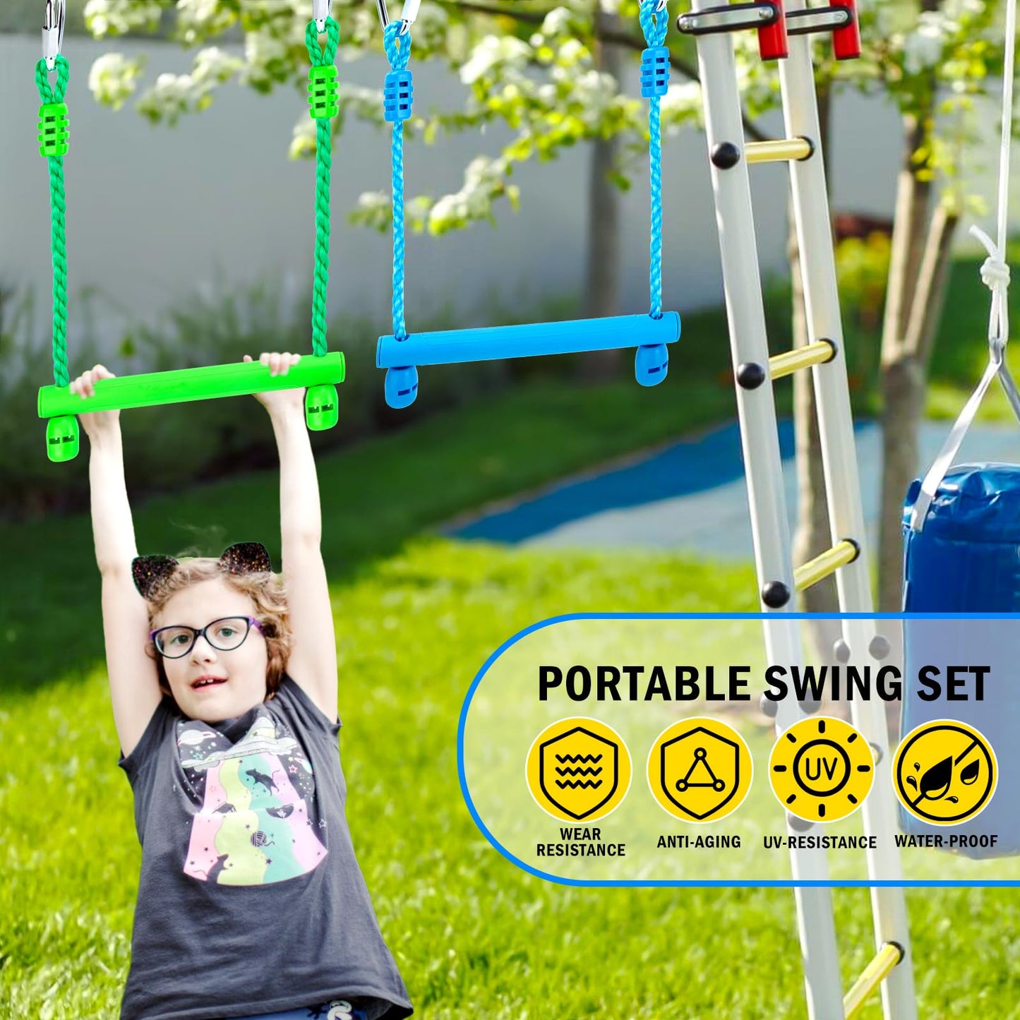 VECKYJL Ninja Warrior Obstacle Course Attachments - 7 Monkey Rings, 2 Monkey Bars, 2 Ninja Wheel, Backyard Obstacle Course Set Accessories for Backyard Outdoor Training
