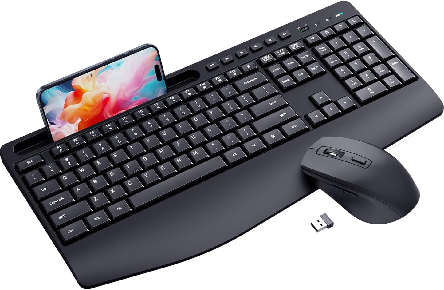 LIZRROT 2.4GHz Ergonomic Wireless Keyboard and Mouse Combination, Quiet Full Length Mouse and Keyboard, Wrist Stand