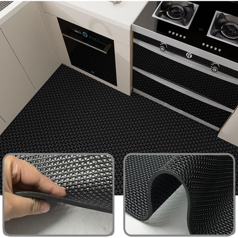 LC0908 PVC Drainage Floor Mat Non-Slip Commercial Wet Area Mat for Outdoor and Indoor Restaurant Kitchen Bar Swimming Pool Splash Matting Water Drain Flooring Mat (Black, 4FTX16.4FT)