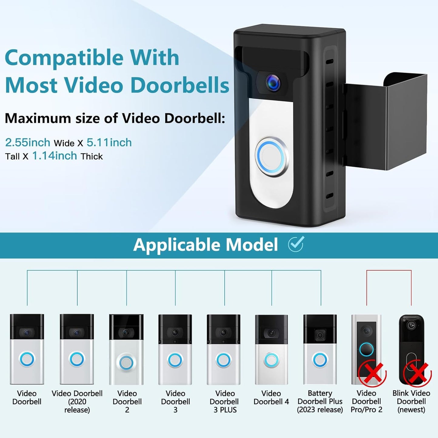 KIMILAR 2024 Upgrade Anti-Theft Video Doorbell Mount, Not Block Doorbell Motion Sensor, Adjustable No-Drill Mounting