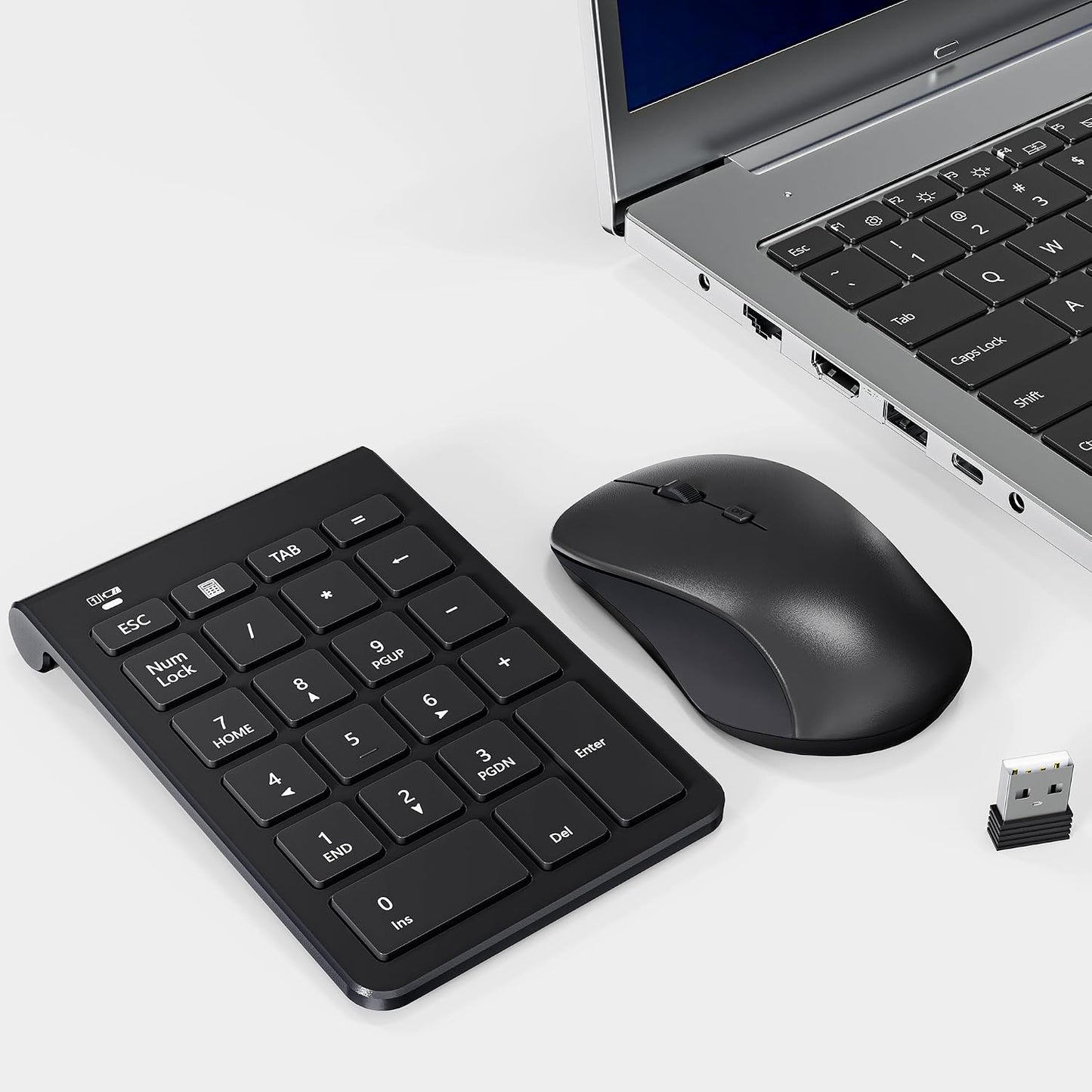 Rytaki 22 3 Set, 2.4GHz Wireless Number Pad and Mouse, Keys USB Keypad and Adjustable DPI Silent Mouse Numeric Pad