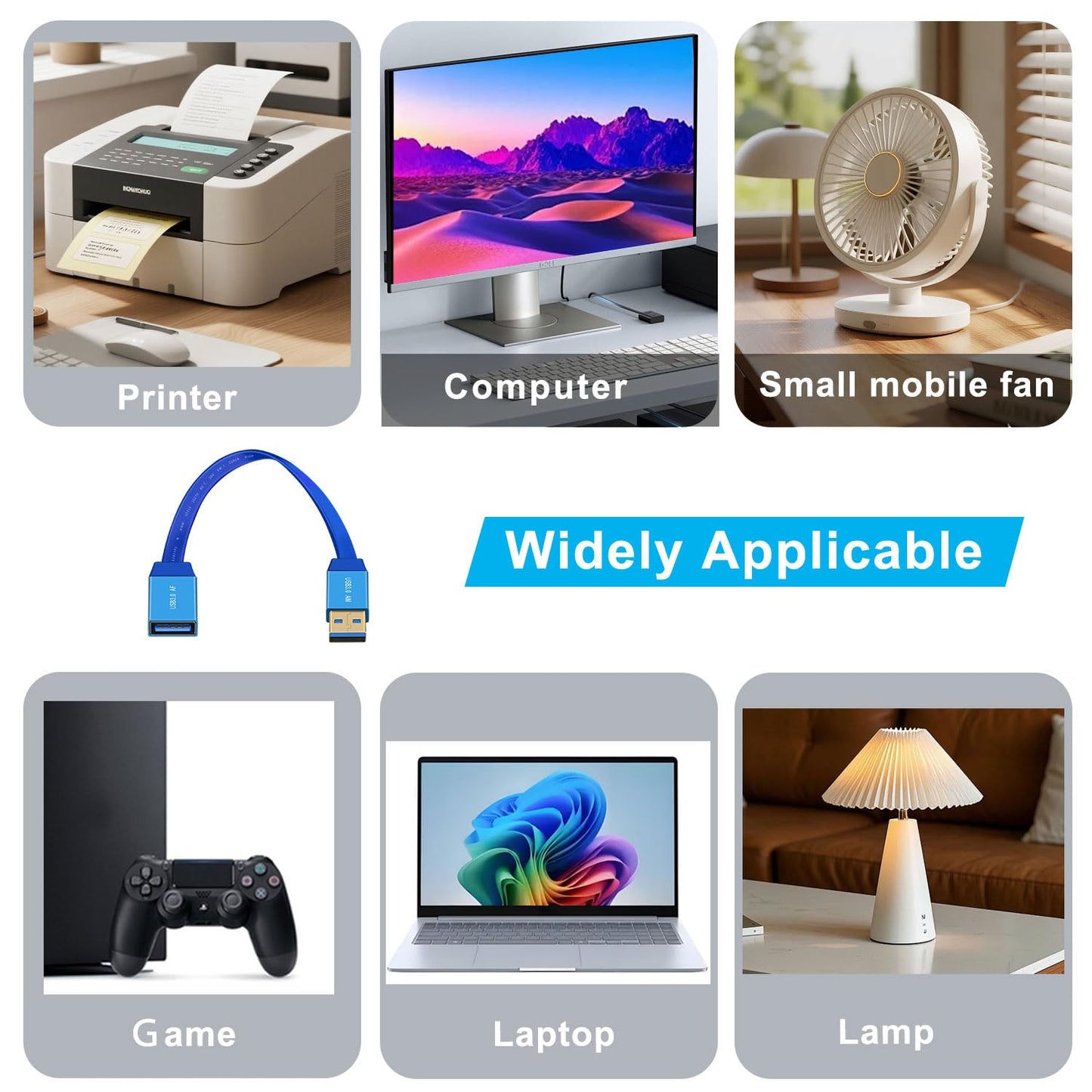 YINGAYOU 3.0 5Gbps 12V 3A 1 m/3.3 USB Extension Cable Flat Flat USB Male Female Extension Cable for Devices Such as
