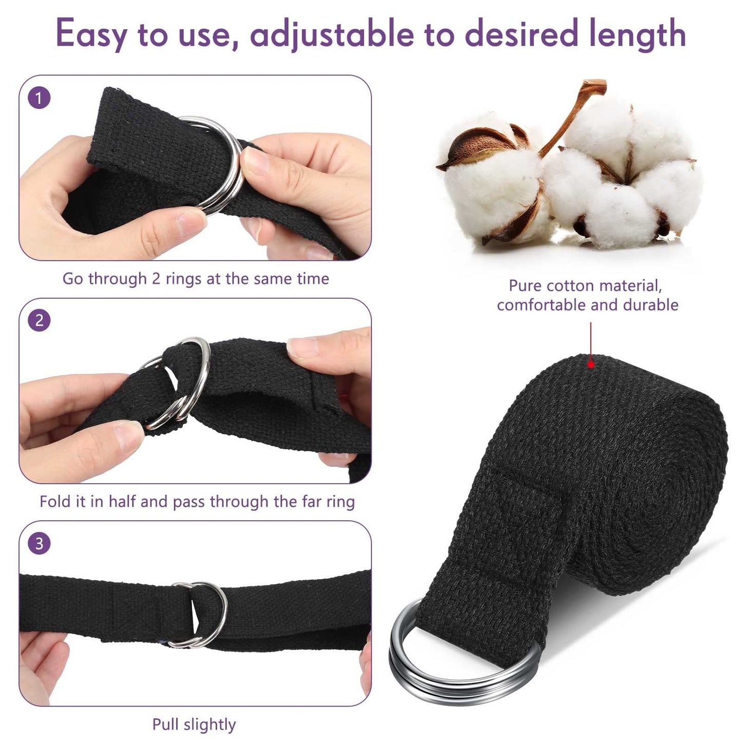 Jerify 10 Pcs Yoga Strap for Stretching Bulk 6ft Exercise Stretch Band with Metal D Ring Adjustable Pilates Non Elastic Yoga Belt for Women Men Physical Fitness Gym Workout Dance (Black)