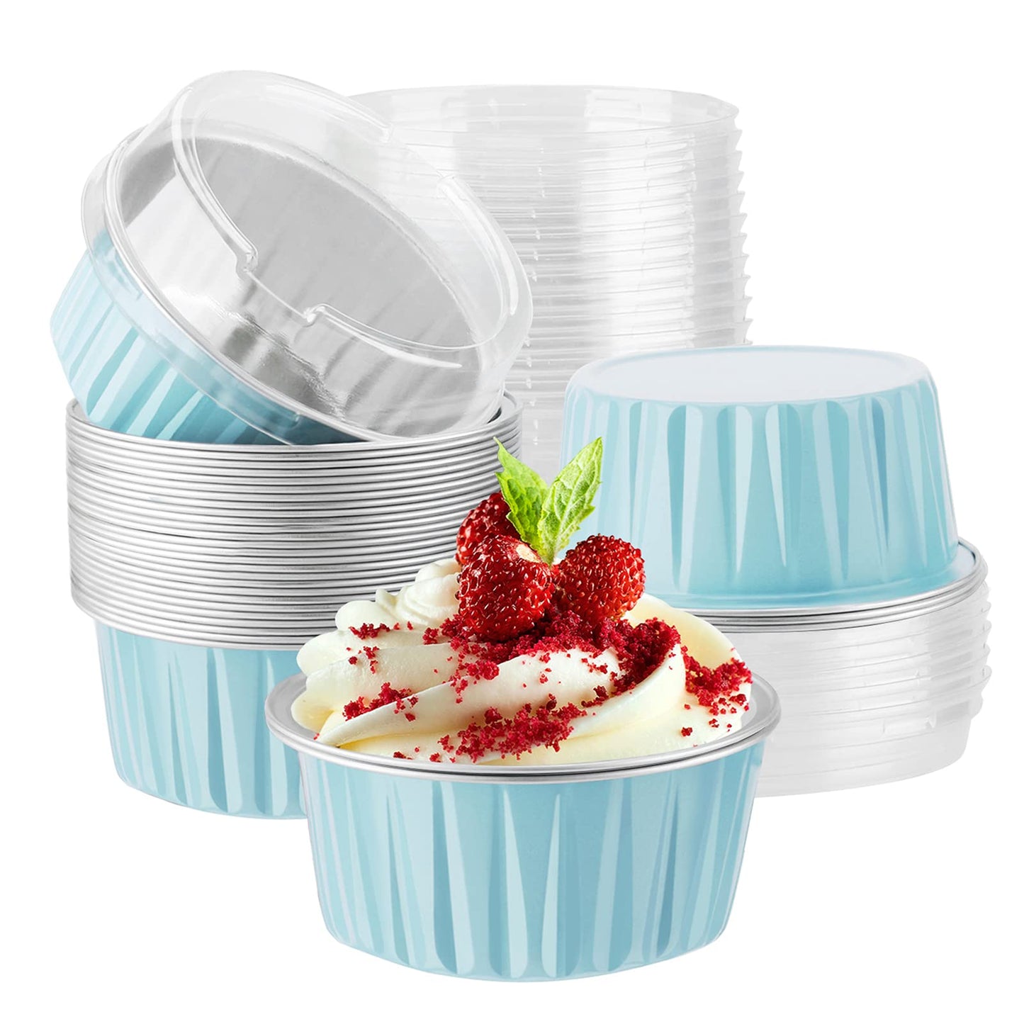 EUSOAR Aluminum Pans with Lids, 30pcs 5oz 125ml Disposable Aluminum Foil Muffin Liners Ramekins Cupcake Baking Cups, Disposable Foil Baking Cups Containers Mini Pie Creme Brulee Pans