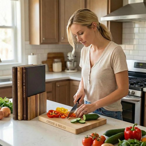 Cutting Board Book Set with Stand for Kitchen 3-Piece Acacia Wood Cutting Board Set That Looks Like Books for Vegetables, Cheese, Bread & Meat, Decorative Chopping Board Gift Set
