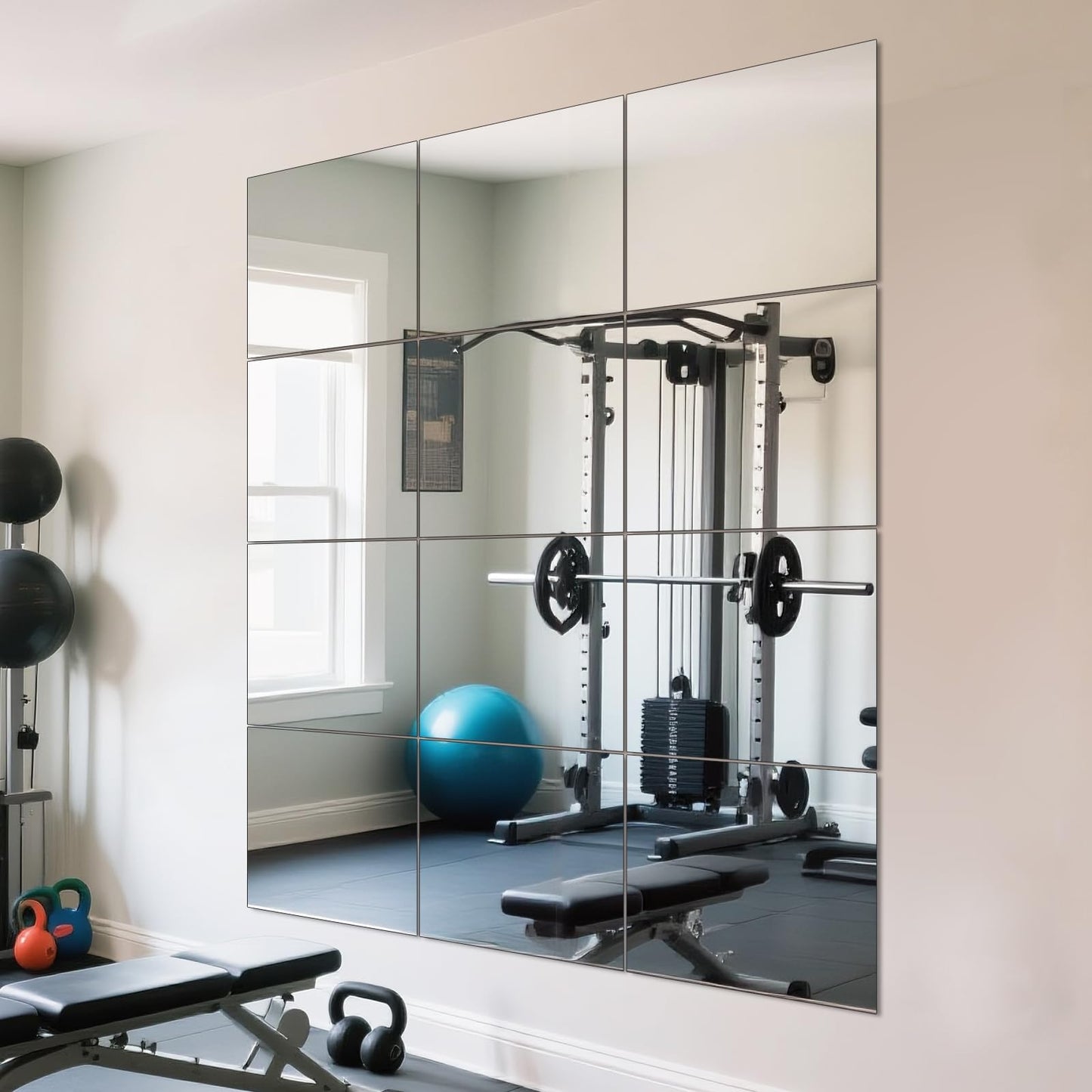 yuzeyurun Full Length Wall Mirror Tiles, HD Glass Gym Mirror, Set of 12Pcs 12″×16″ Wall Mounted Mirrors for Home Gym, Dance Yoga Studio, Bedroom, Door