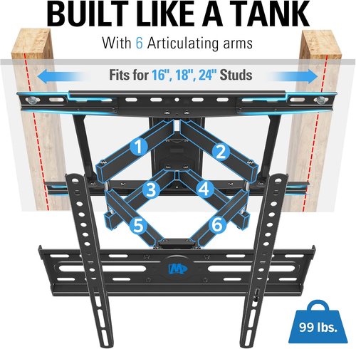 Mounting Dream TV Wall Mount - Full Motion Dual Arm Bracket for 32-65 Inch TVs | Swivel & Tilt, Max VESA 400x400mm, 99 LBS Capacity