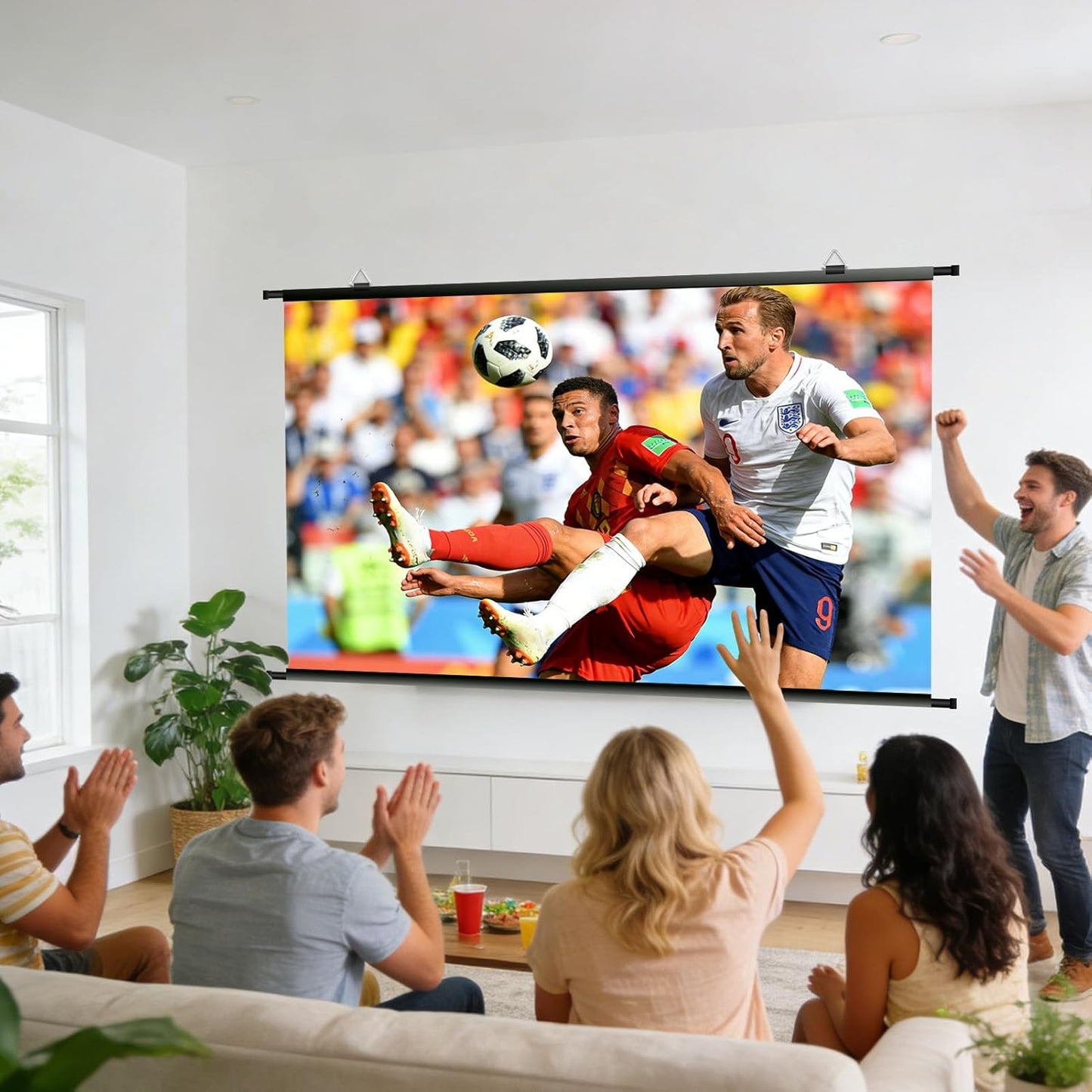 XIAOHUI 110 inch 3 4K 16:9 Projector Screen, Portable Movie Projector Screen for Outdoor Indoor with pcs Adhesive Hook