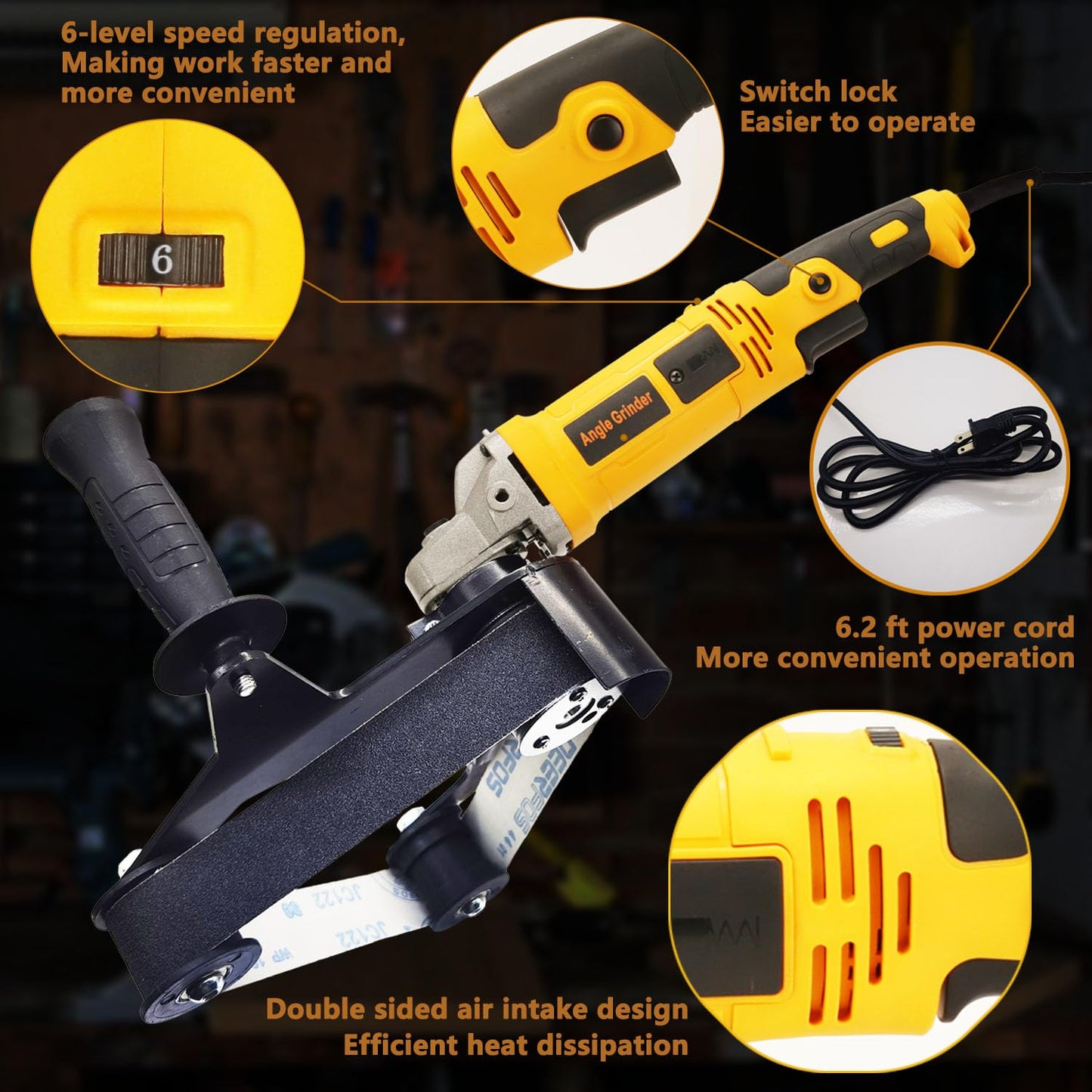 Hangjiatool Pipe Tube Polisher Sander,1260W High-Power Industrial Grade Pipe Belt Sander with 6 Variable Speeds,Professional Polishing Tools for Grinding, Polishing,and Rust Removal.