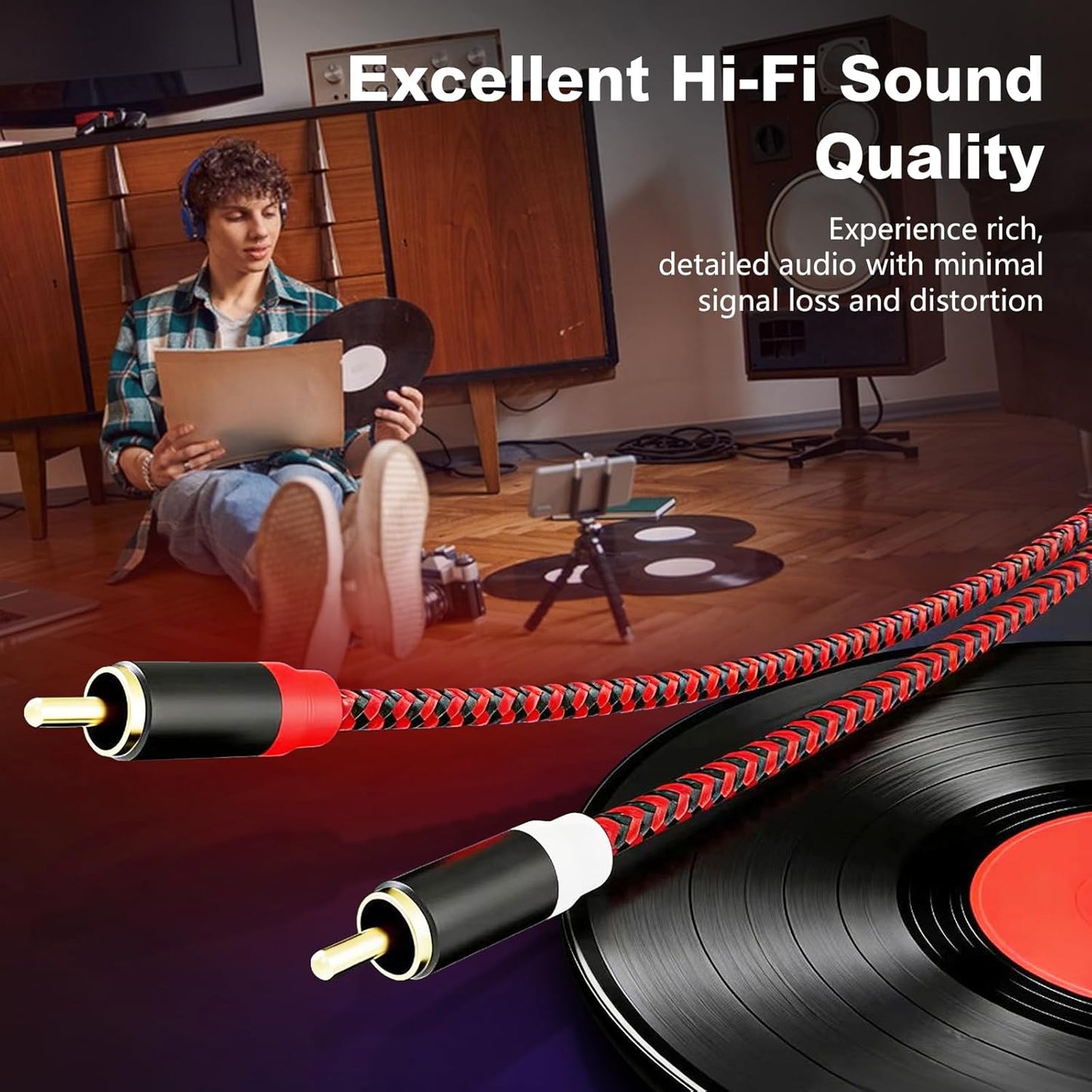 Jelly Tang 6Ft,2Rca 2-Rca etc(6Ft/2M) RCA Cable Male to Male Audio Stereo Subwoofer Cable [Hi-Fi Sound] Nylon-Braided