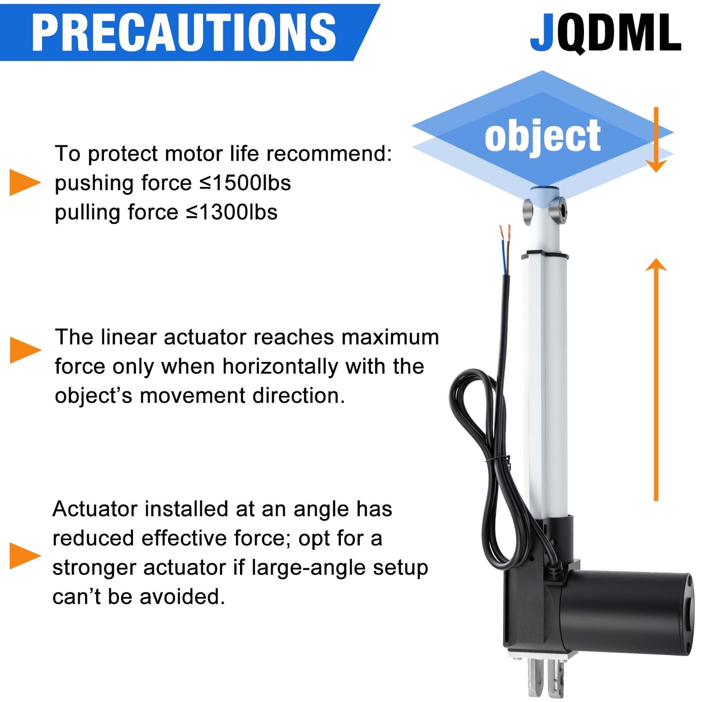 JQDML 24 Inch Stroke 8000N/1700lbs Heavy Duty Linear Actuator 12V Speed 0.157"/sec High Force IP43 Electric Actuator with Mounting Brackets,for Electric Lifting System, Electric Bed,Electric Door