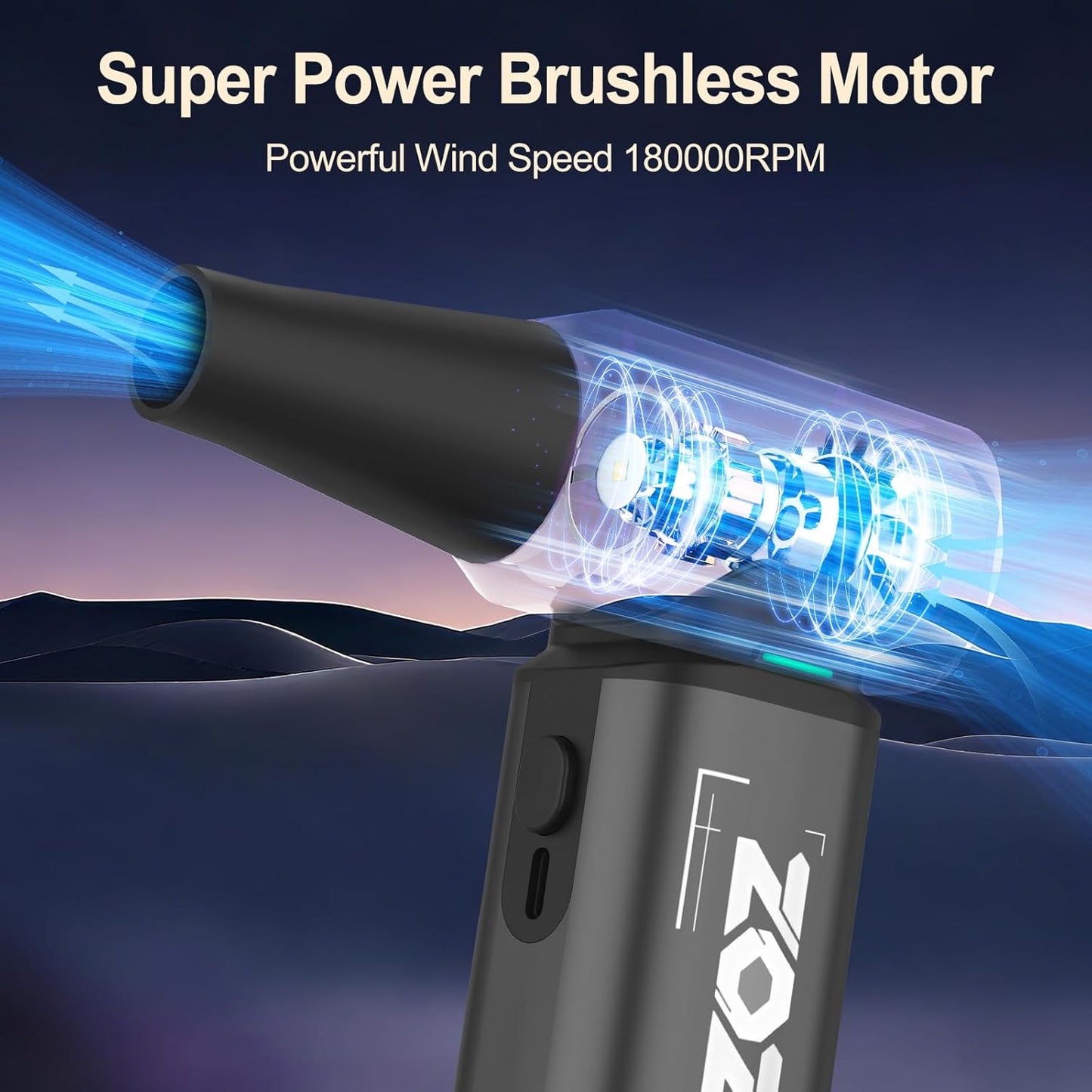 180000RPM Compressed Air Duster, Powerful Cordless Electric Air Duster with Brushless Motor and LED Light, Rechargeable