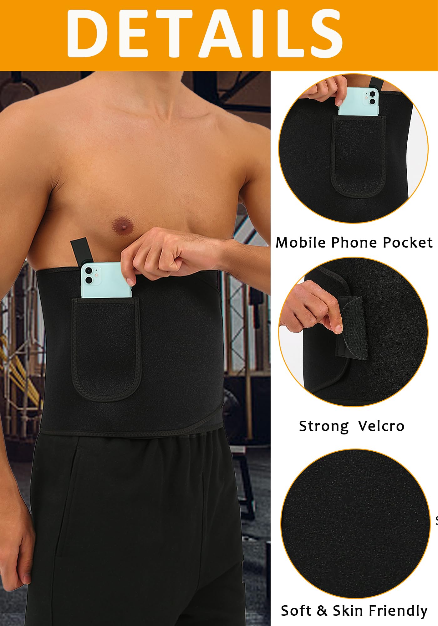 BXVX Sweat Waist Trimmer Trainer Belt Wrap Belly Sweat Band Sauna Slimming Belt for Women and Men Lower Belly Fat Plus Size M Black