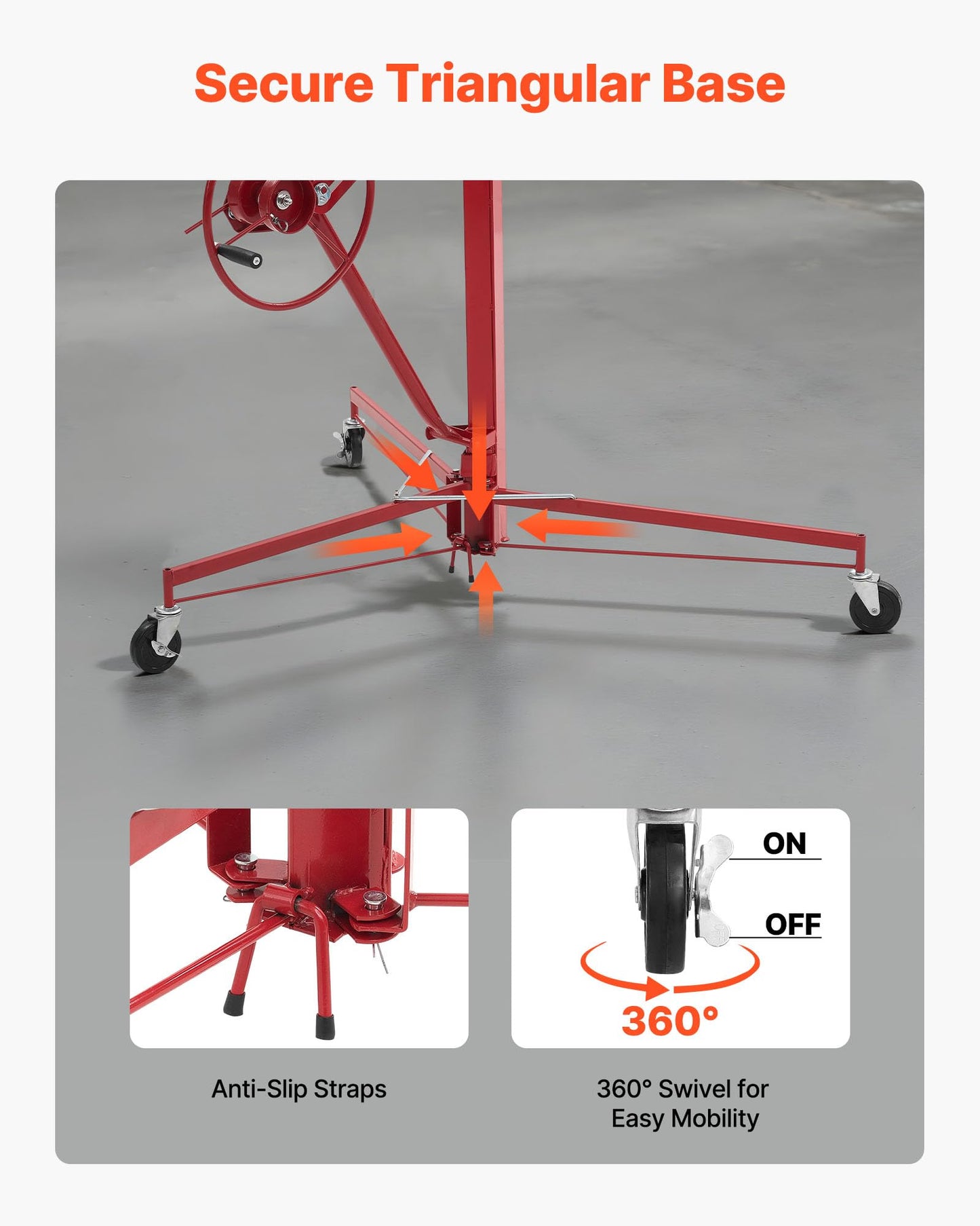 VEVOR 11ft Drywall Lift, Heavy-Duty 150 lbs Sheetrock Hoist with Adjustable Telescoping Arm, Lockable Wheels, Drywall Lifter Panel Jack Hoist Tools Ideal for Ceiling & Wall Installation (Red)