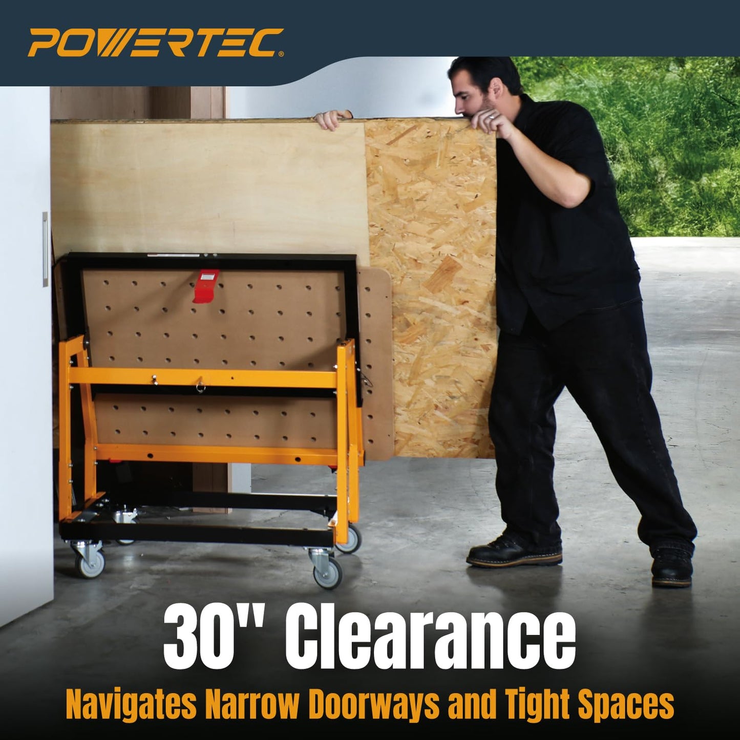 POWERTEC Panel Transfer Cart with Tilting Top - Multi-Purpose Mobile Shop Stand, 220lbs Capacity, 31-37" Adjustable Height, 4" TPR Wheels - 2 Casters with Brake 2 Without (UT1011)
