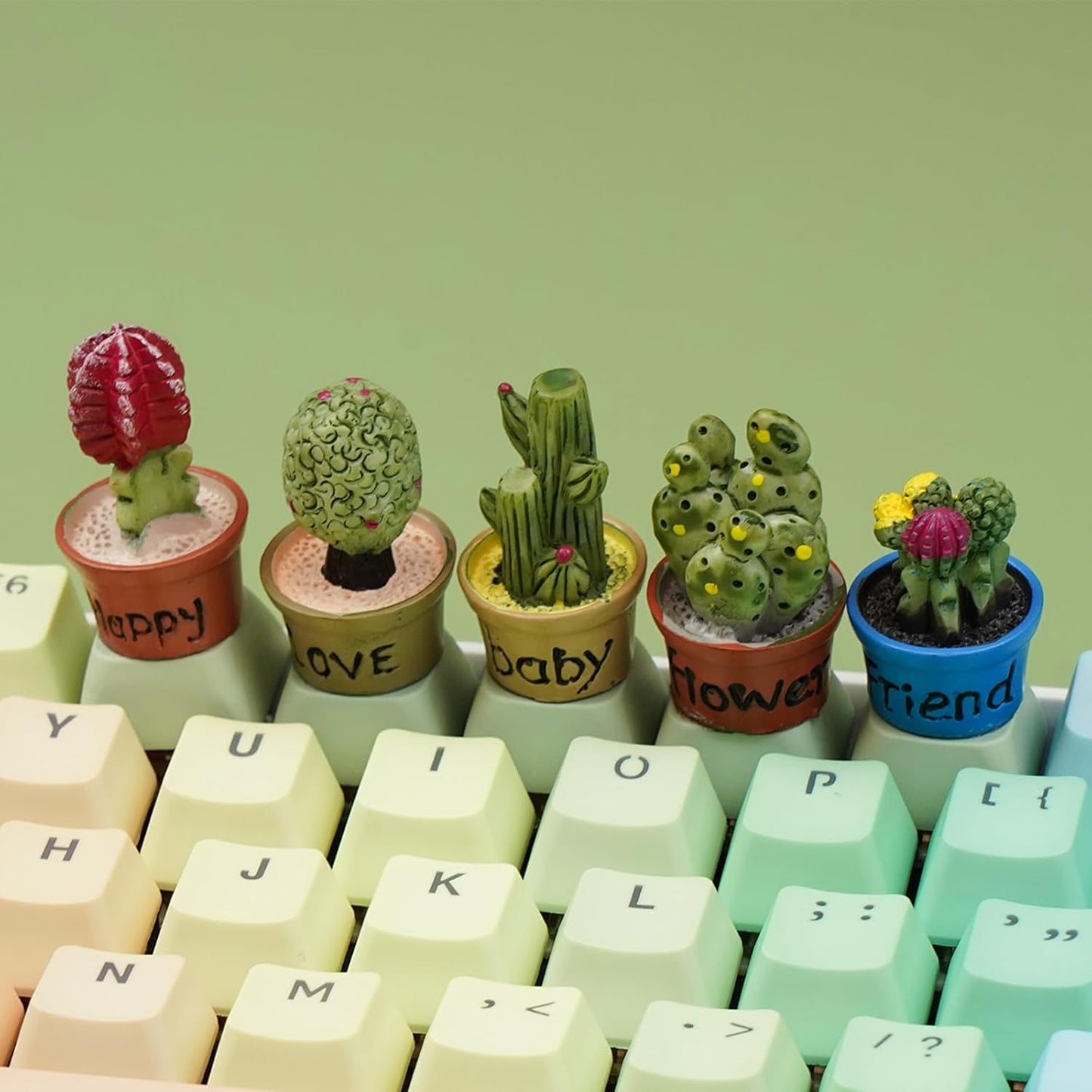 Wonhibo 5 PCS Cactus Keycaps for Cherry MX Keyboards - Cute Multicolor OEM Profile ESC Key Replacement, Mechanical