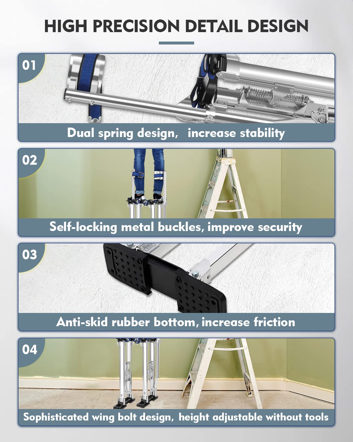 GCCSJ 15''-23'' Drywall Stilts for Adults Adjustable Heights Aluminum Stilt for Sheetrock Drop Ceiling Painting Painter Taping or High Shrub Trimming