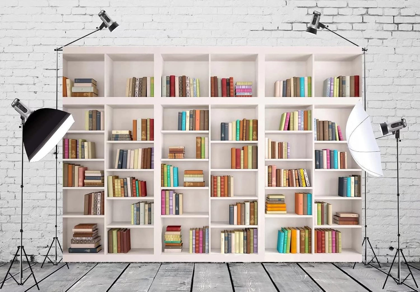BELECO 5x3ft Telecommuting Fabric White Modern Bookshelf Backdrop Bookcase Photo Backdrops Office Backdrop for Video