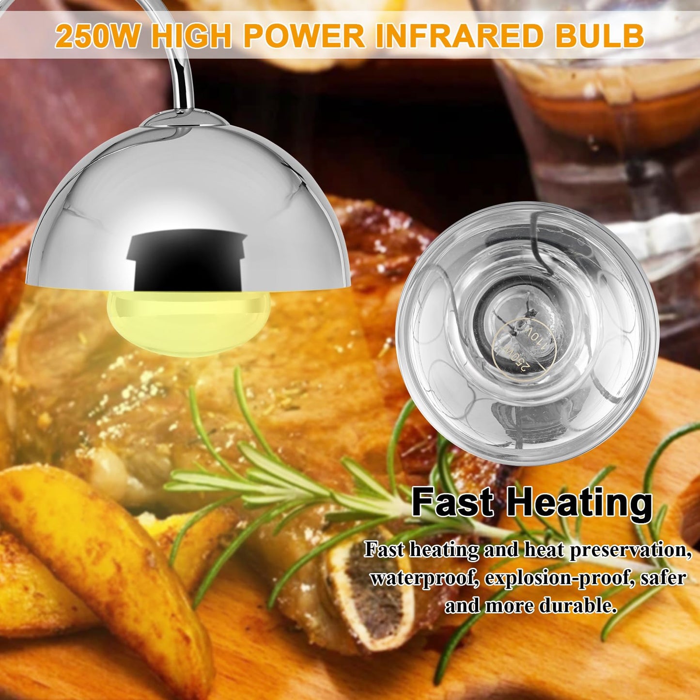 YMJOINMX Commercial Food Heat Lamp with Marble Base Food Warmer Heating Lamp Light for Buffet Food Service