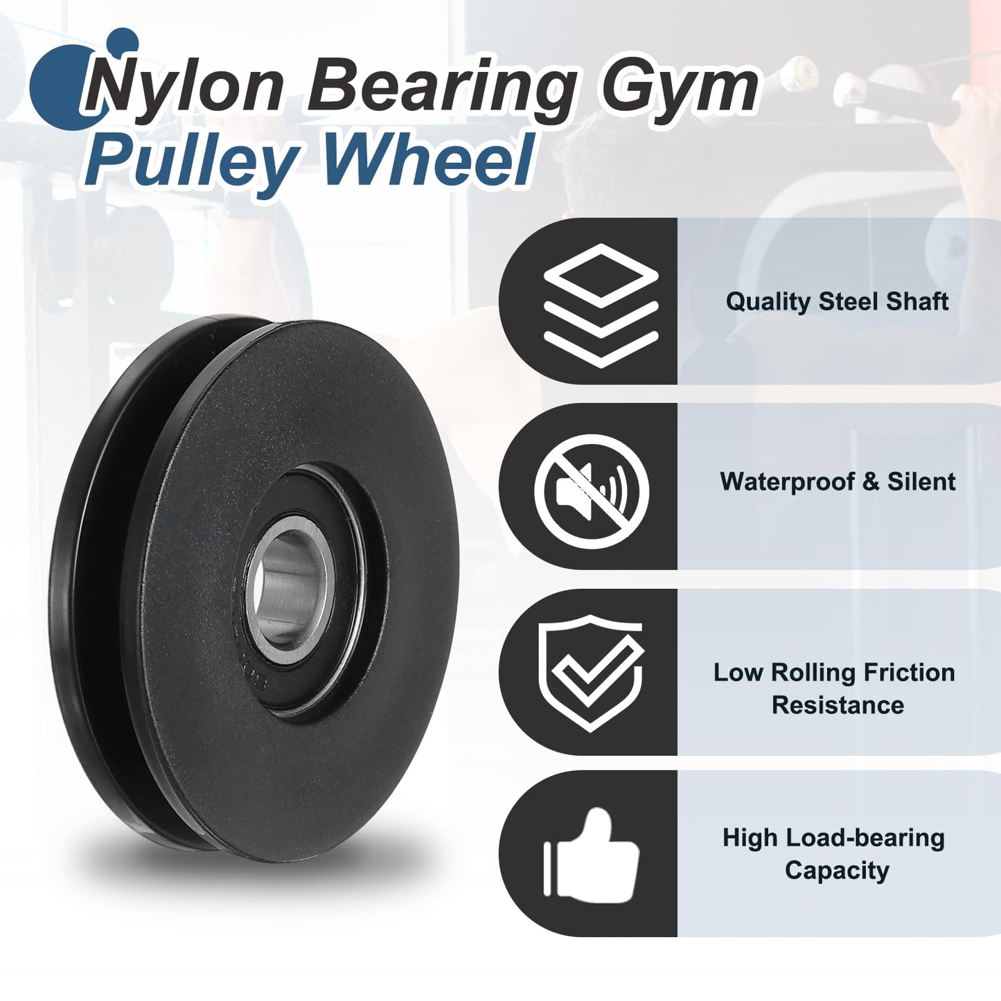 YELARXI 50mm / 1.97" Nylon Bearing Gym Pulley Wheel, Gym Cable Pulley Wheel Fitness Equipment Accessories Steel Shaft & Black-Fitting for (Cable Machine/Garage Door/Home Exercise)