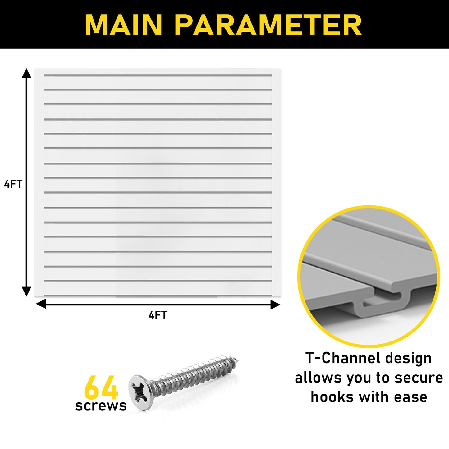 Heavy Duty 4x4 PVC Garage SlatWall Storage System (with Endcaps & Screws) - Modular Slat Wall Paneling for Garage Wall Organizer - Interlocking SlatWall Panels for Home & Commercial Use (White)