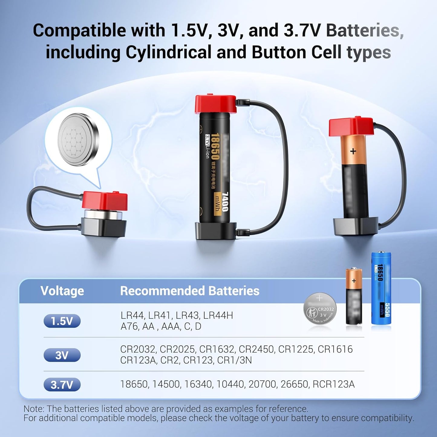 LR44 LR41 LR43 CR2032 CR2025 CR1632 CR2450 CR1616 18650 14500 16340 1.5V 3V 3.7V JJC Magnetic Battery Tester for AA AAA