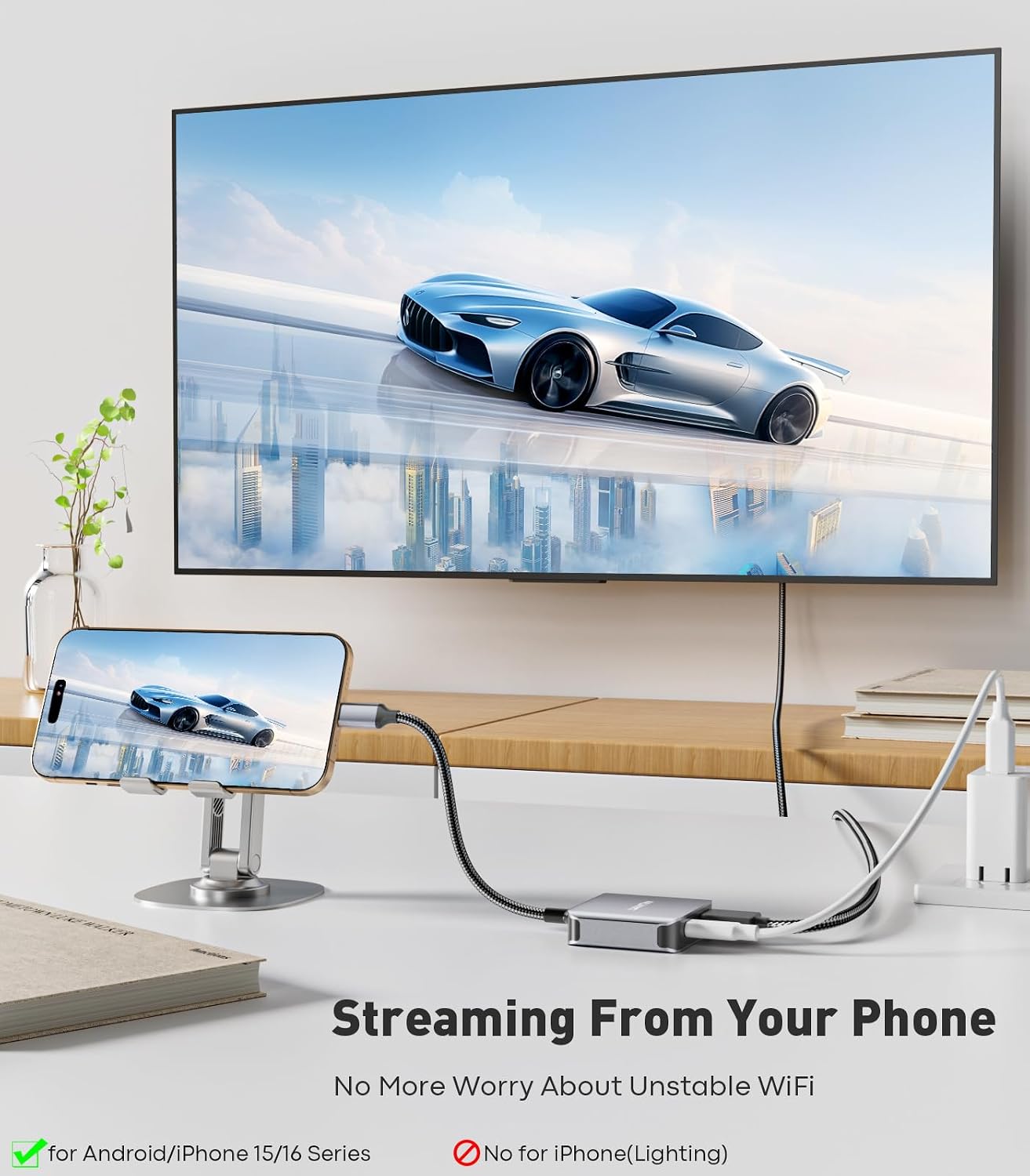 UANTIN 2.1 100W [8K, 4K@120Hz/60Hz 48Gbps 15/16, 1/2, USB C to HDMI Adapter with USBC Charging Port, Supports HDR]