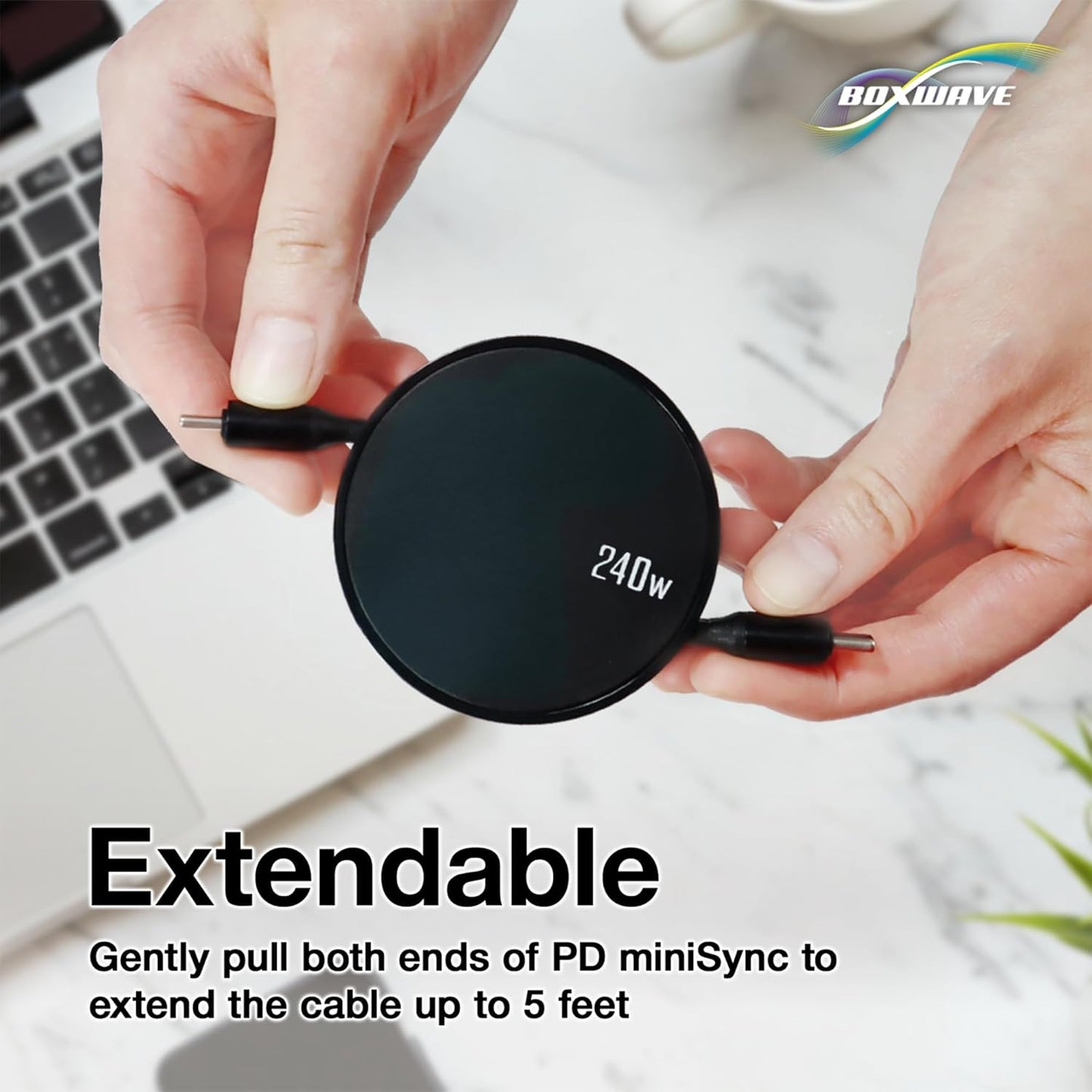 BoxWave MP3 (240W), 240W Cable Compatible with Majority Player with Bluetooth - PD miniSync Retractable PD Portable USB