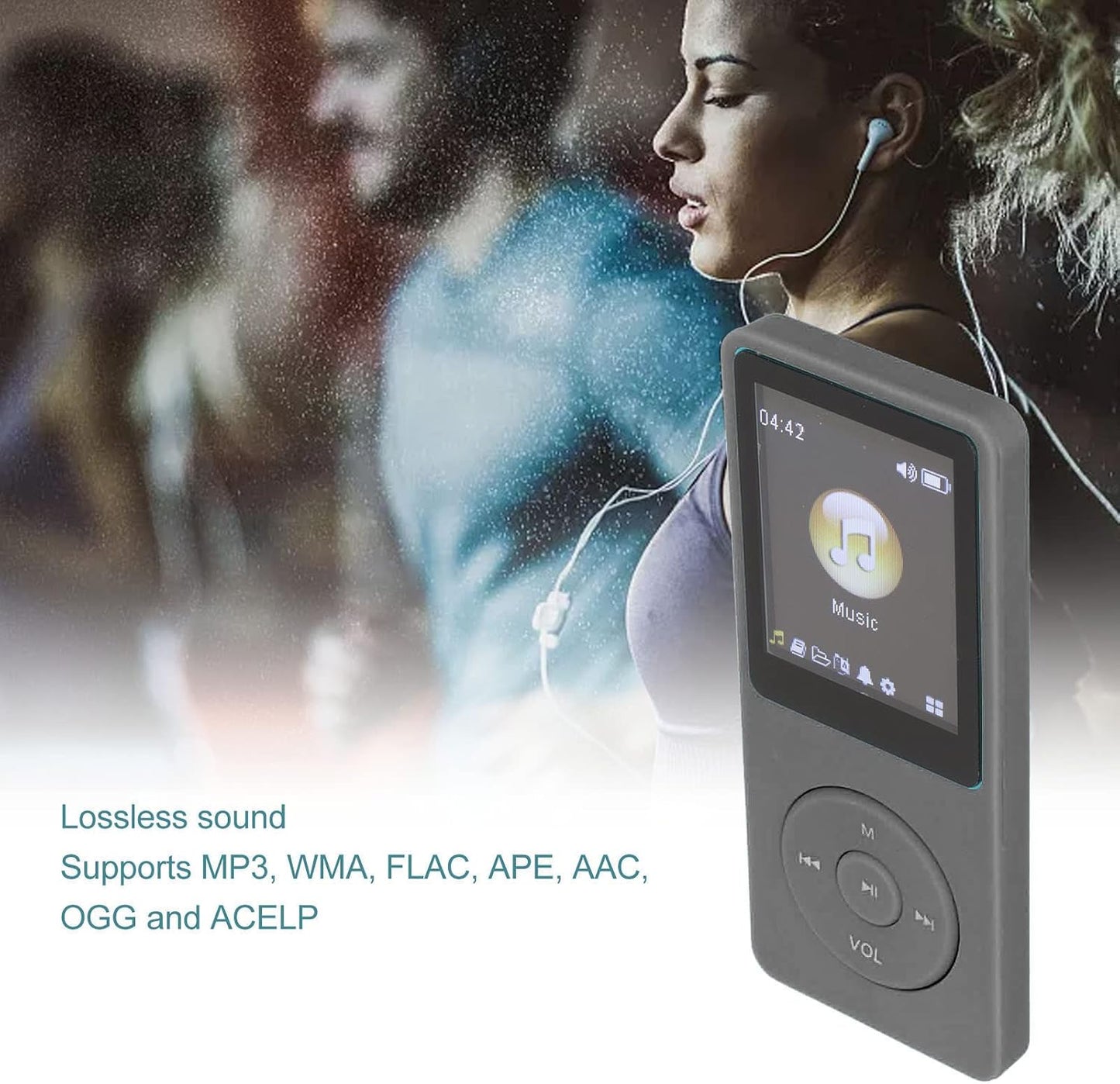 ASHATA MP3 MP3 1.8 Inch MP3 MP4 32G Player, WMA FLAC APE Formats, Screen Player for Sports Studying, Earphone Included